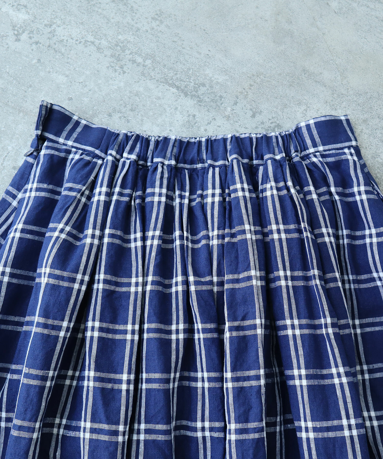 AMBIDEX Store リネン チェック ギャザースカート(F シロ×アオ): bulle 