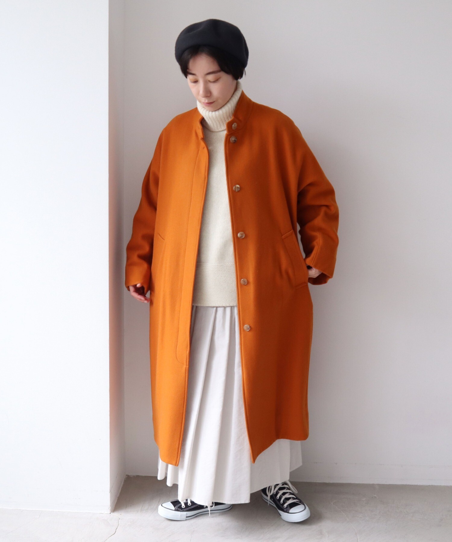 AMBIDEX Store △Wool/super100 wide stand collar コート(F グリーン