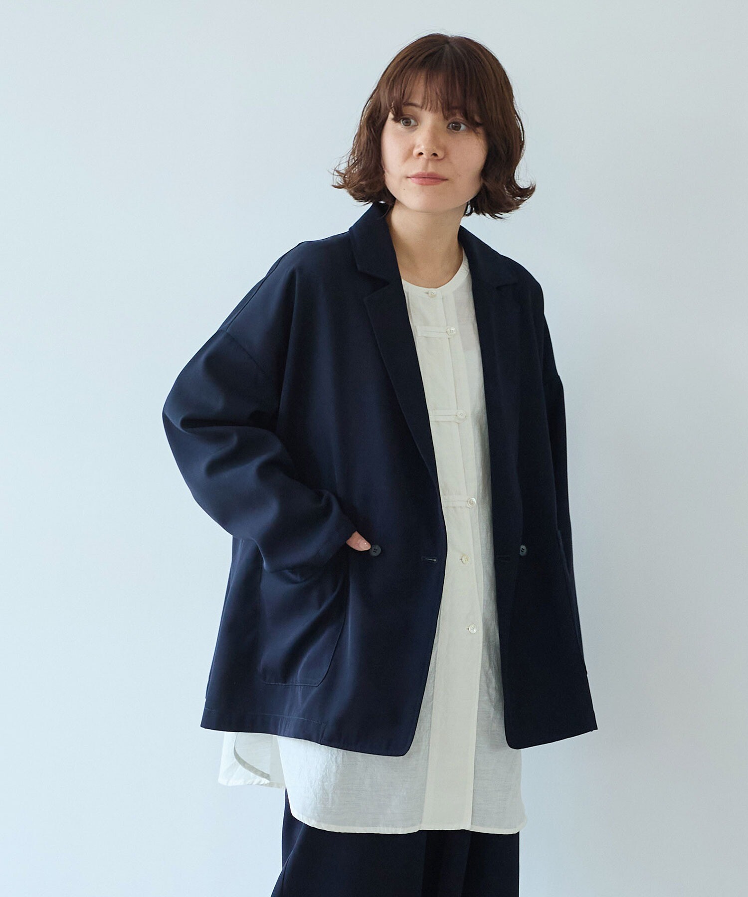 AMBIDEX Store ウールビスコース oversized ジャケット (F カーキ): yuni