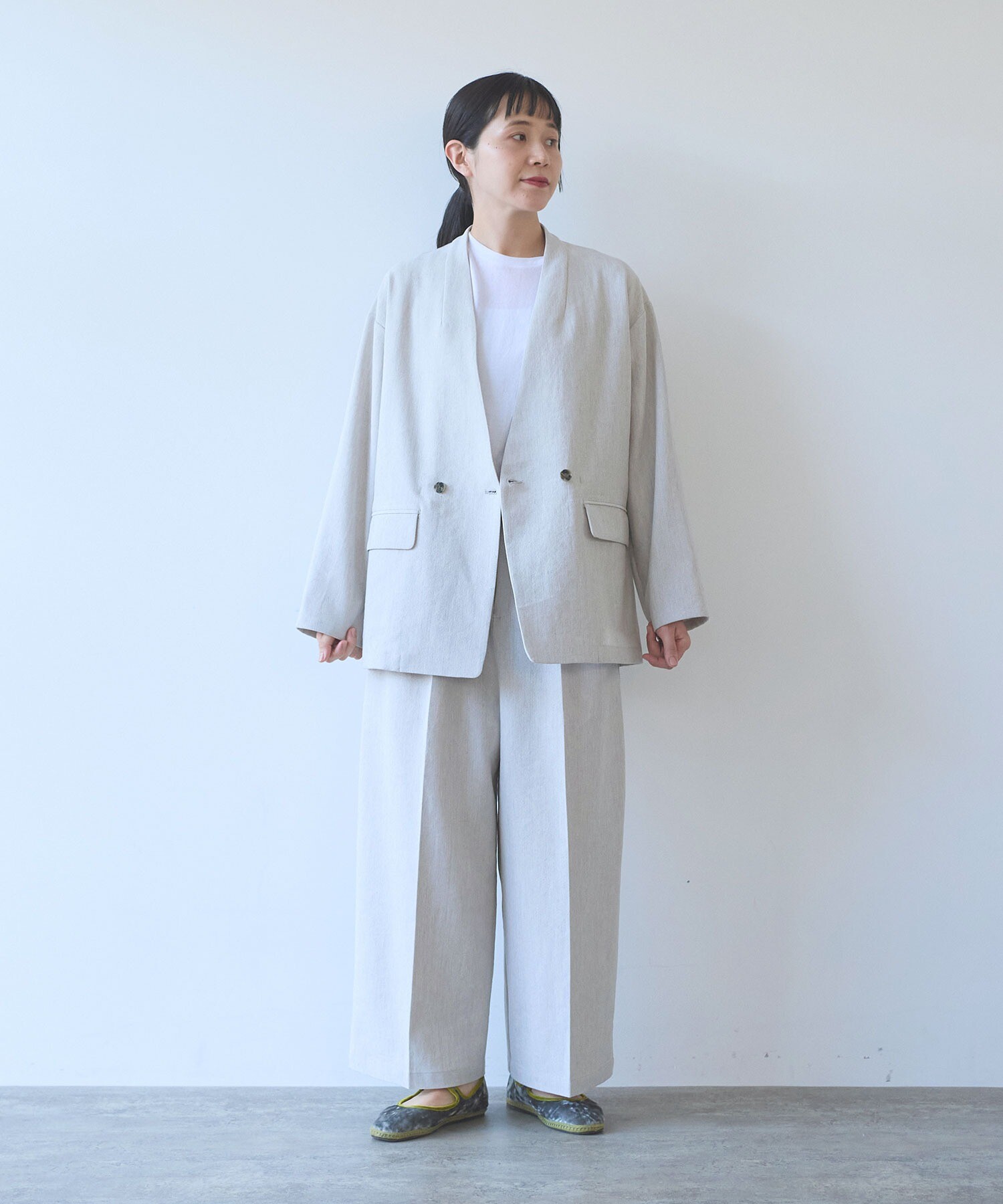 AMBIDEX Store Linen/Polyester double cocoon no collar ジャケット(F