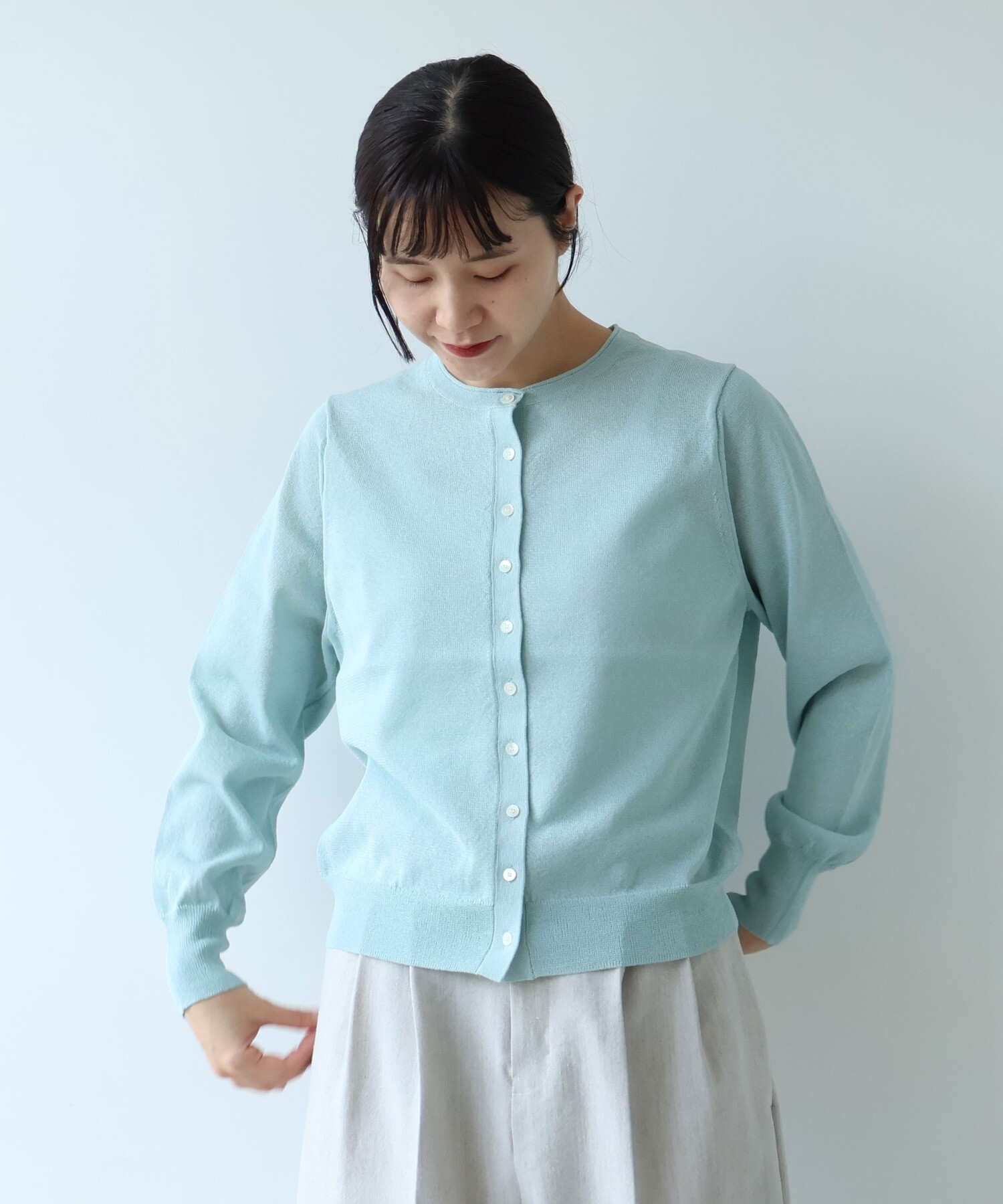 AMBIDEX Store 12G和紙/Polyester カーディガン(F ミントブルー): yuni