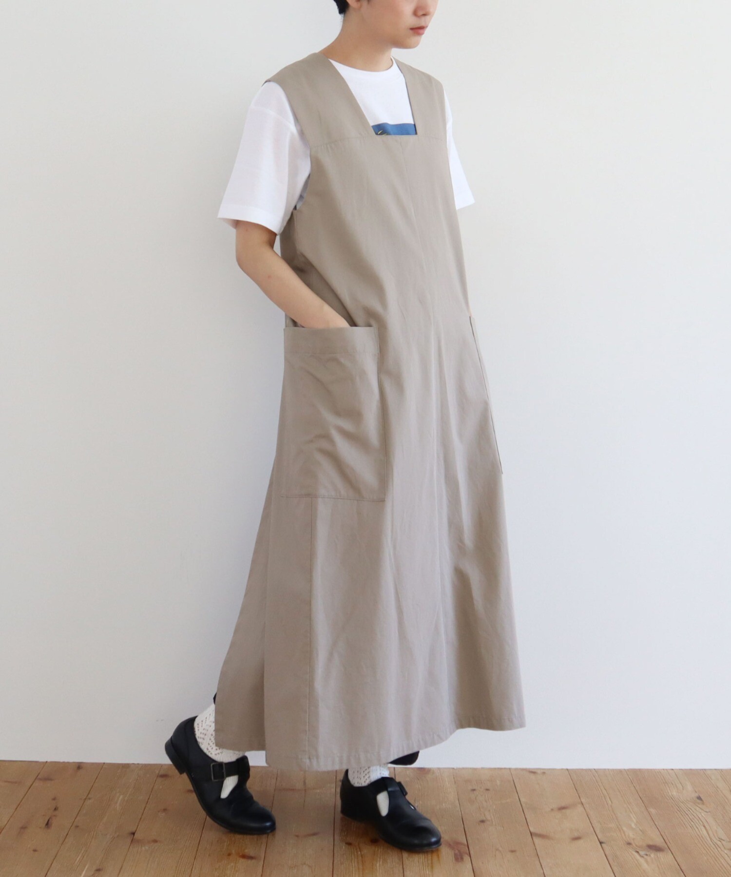 AMBIDEX Store ○強撚ラチネ バックオープン ジャンパースカート(F