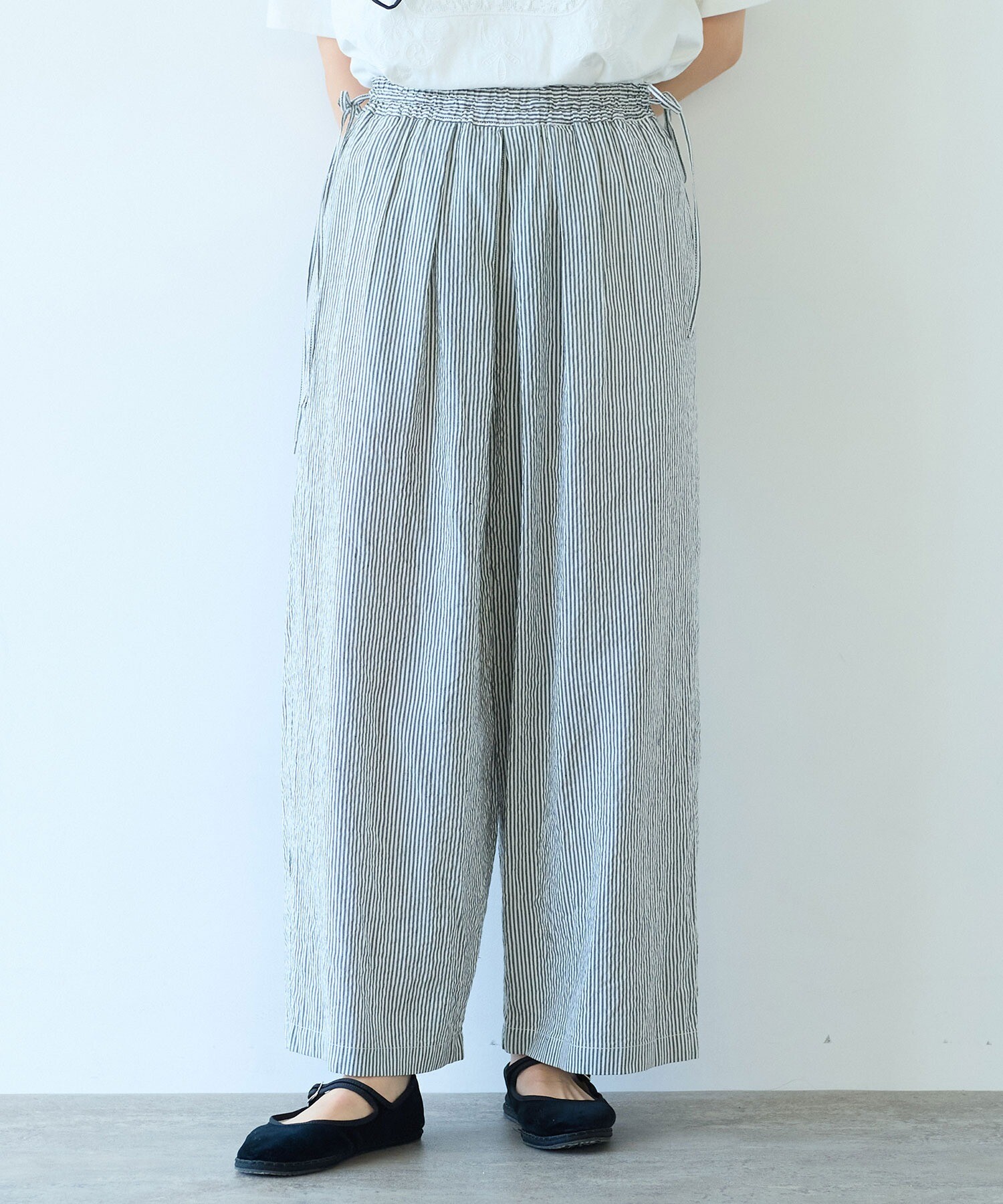 【HUECLOSET】 ★新商品★ ストリング ツイール スナップ パンツ AMBIDEX Store △○stripe drawstrings パンツ(F クロ): yuni