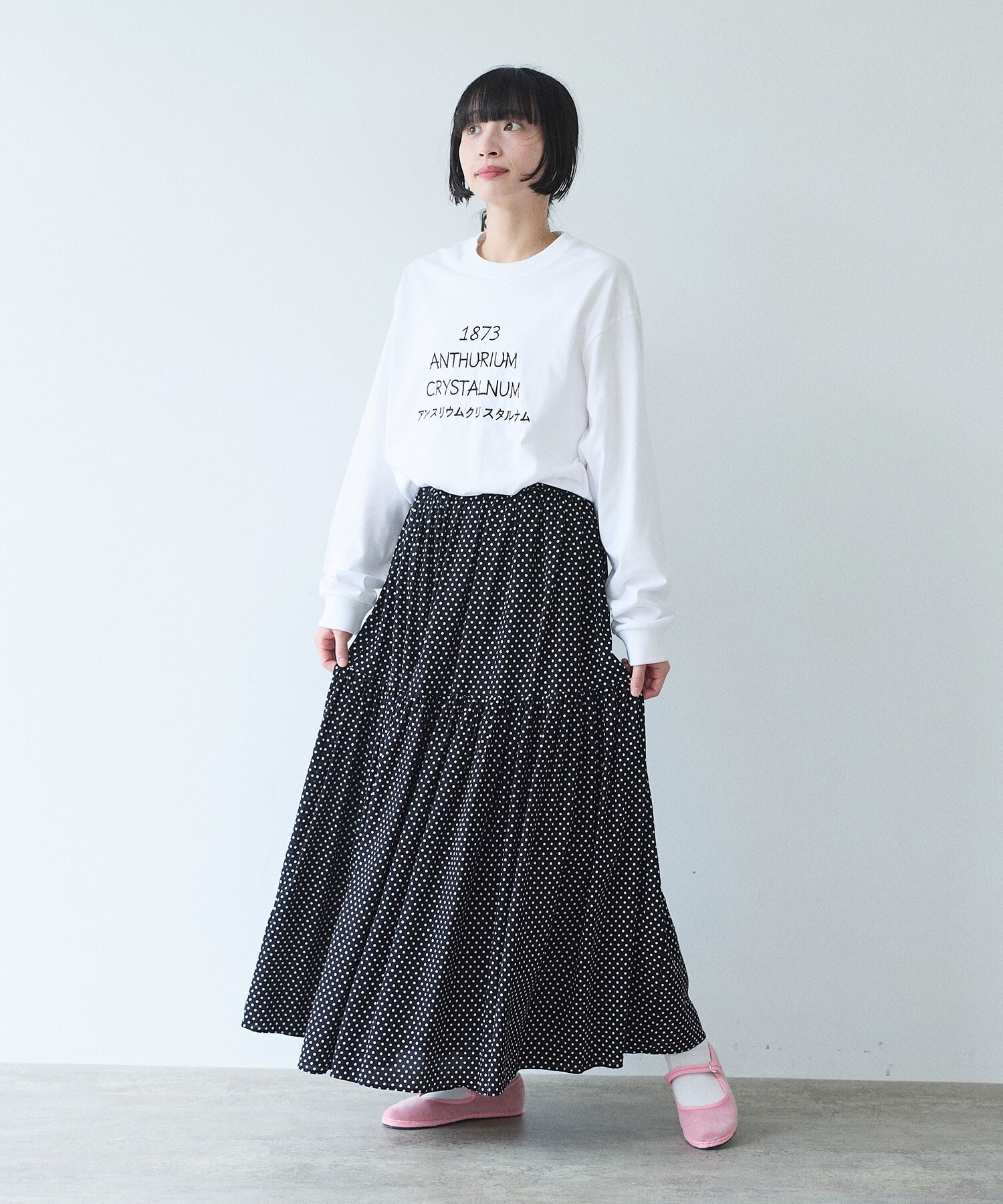 AMBIDEX Store Rayon/Cupra/cotton print tiered スカート(F dot): yuni