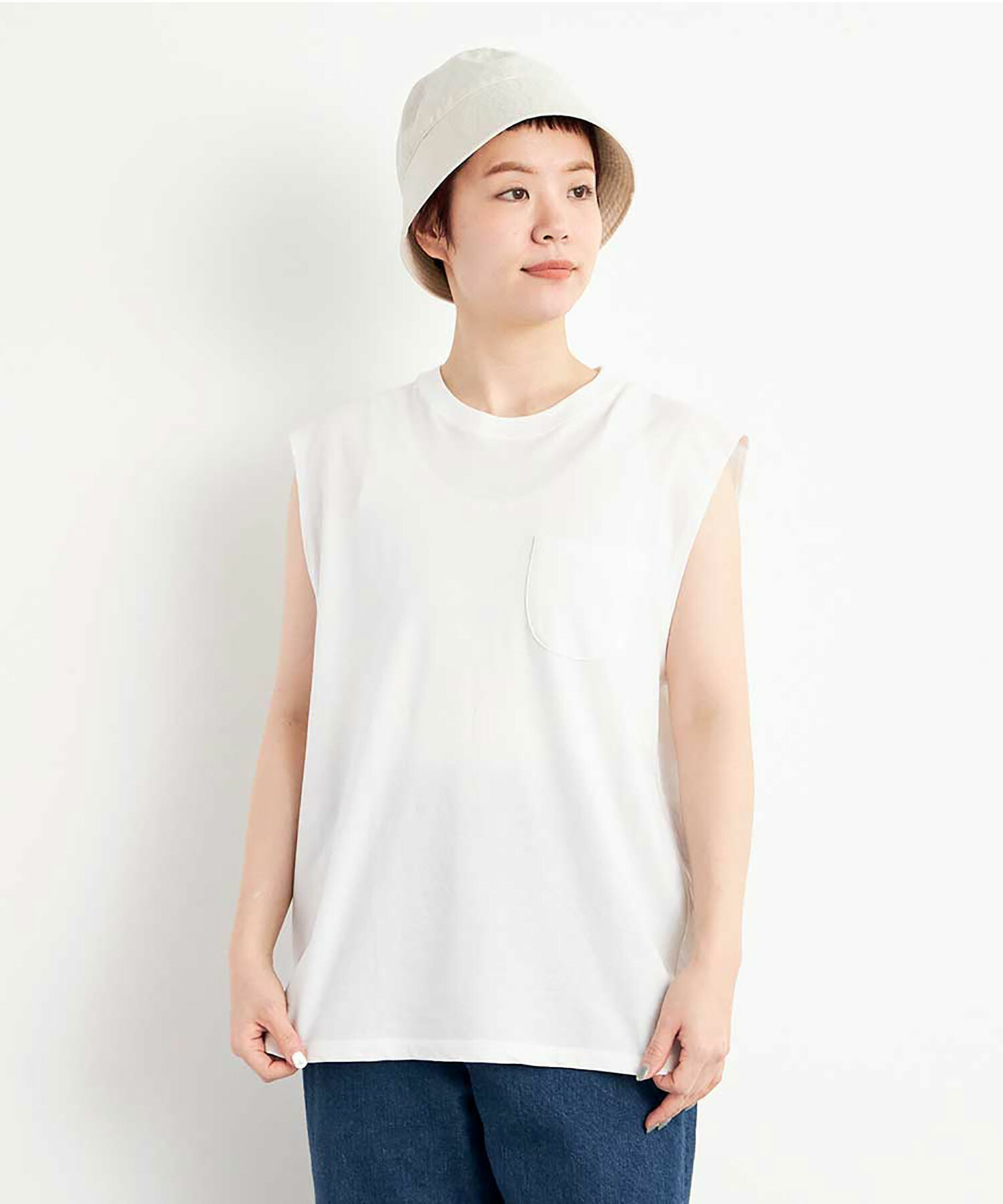 AMBIDEX Store △○super mini裏毛 ノースリーブT(F WHITE
