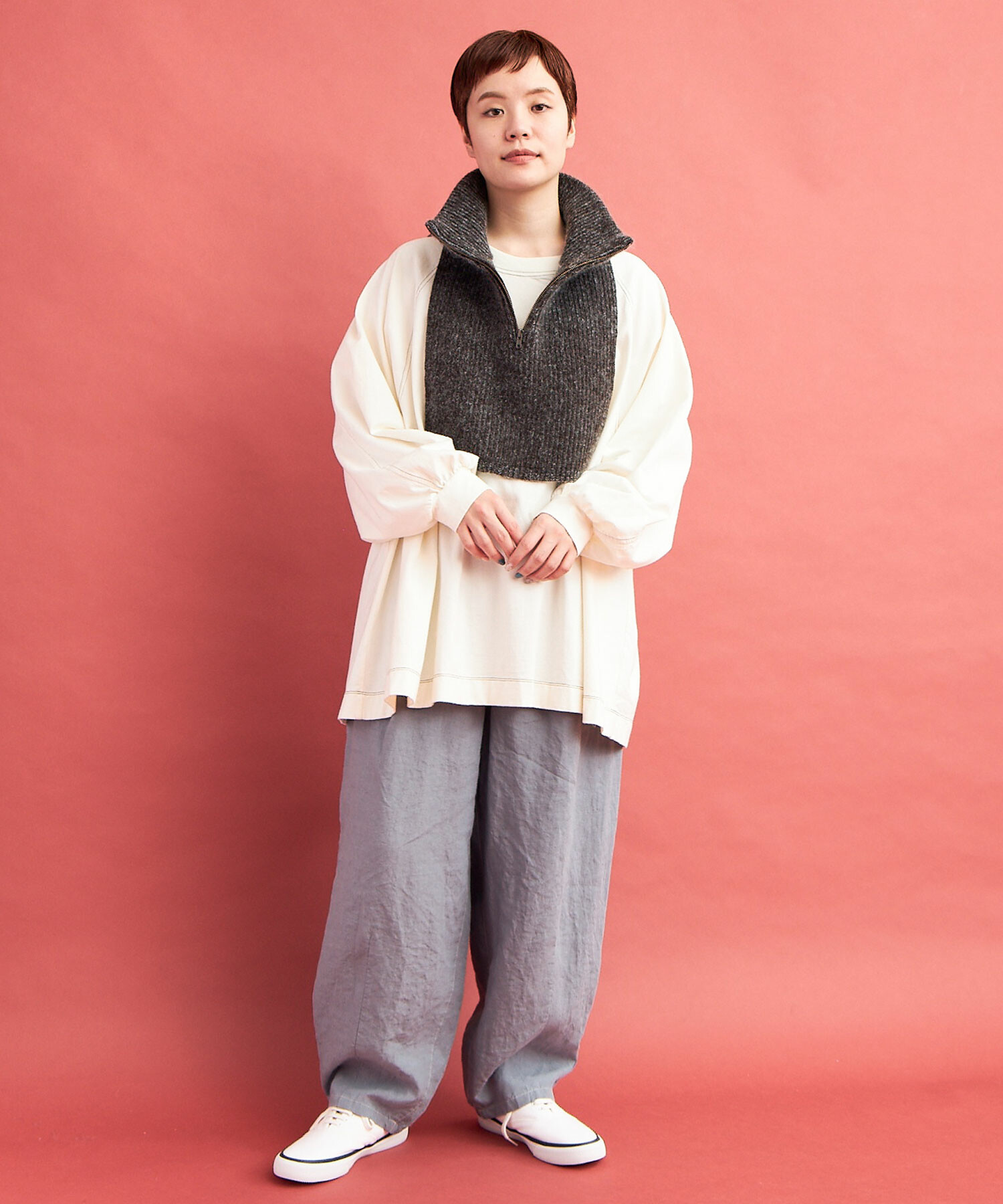 AMBIDEX Store ○WOOL/MOHAIR HALF-ZIP マフラー(F mix WHITE): buoybuoy