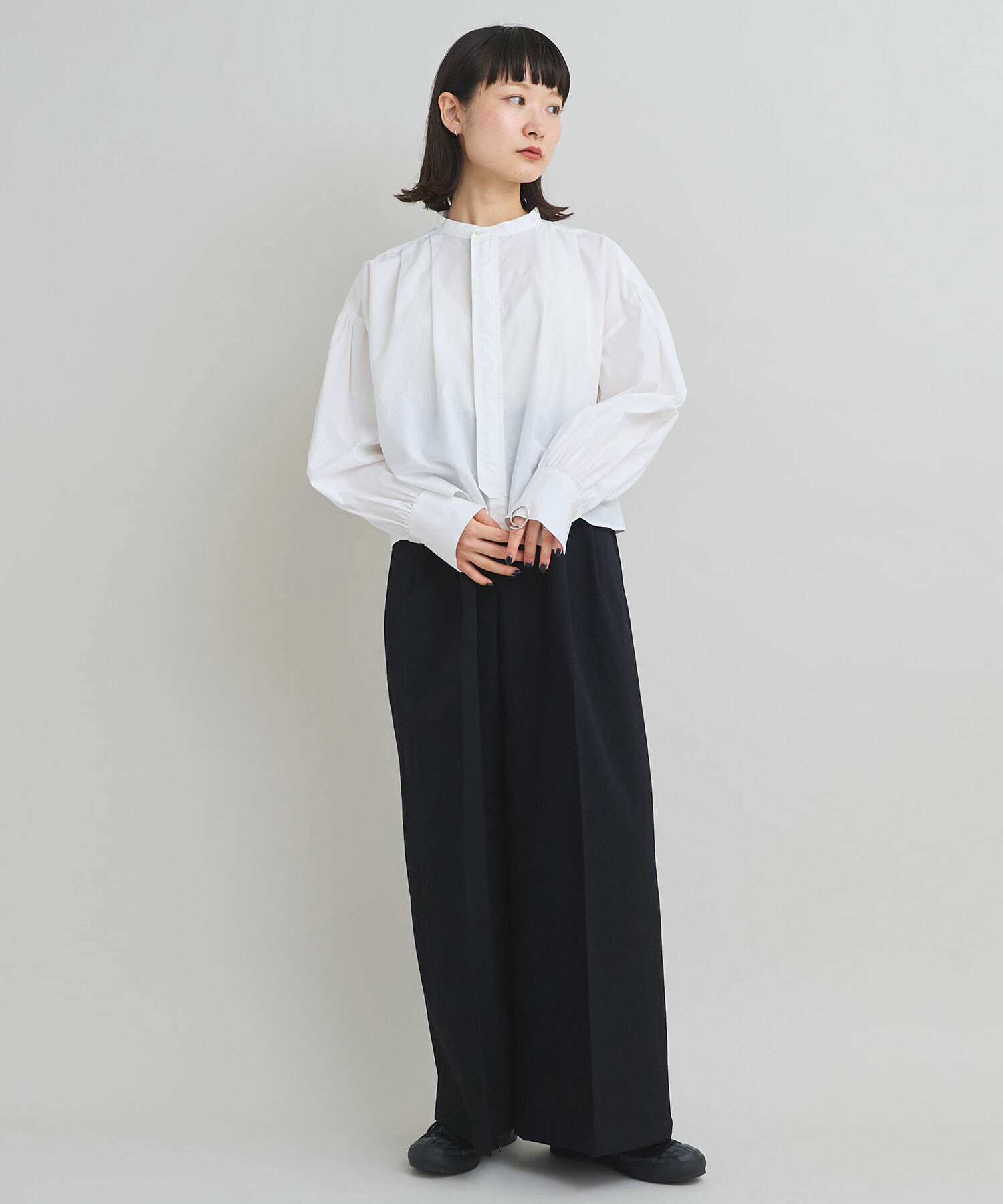 AMBIDEX Store suvinタイプライターギャザースリーブ ブラウス(F シロ