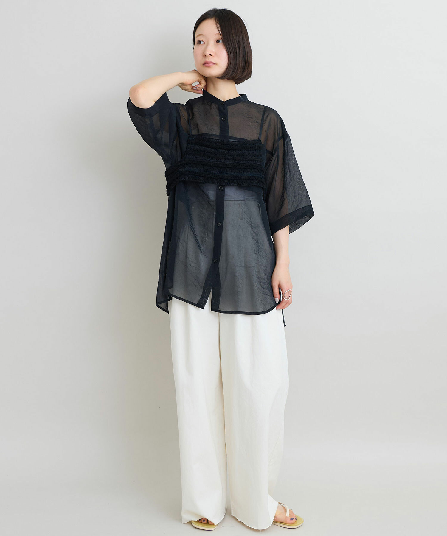 AMBIDEX Store 〇キュプラナイロンオーガンジー 5分袖 シャツ(F