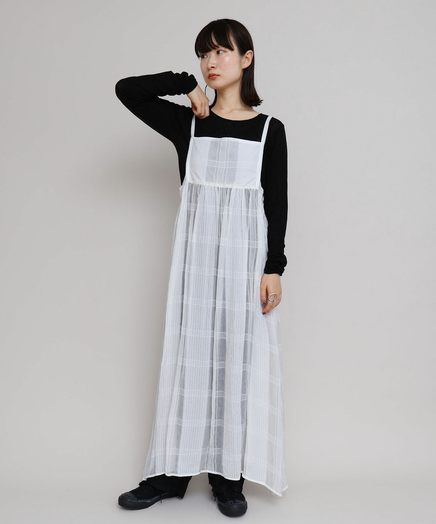 AMBIDEX Store 〇二重織チェック キャミ ワンピース(F クロ): iki