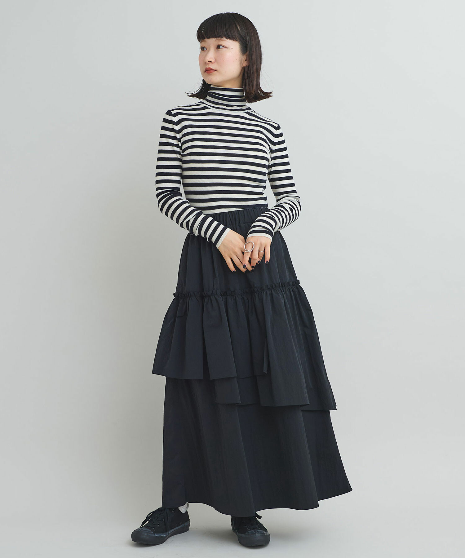 AMBIDEX Store 〇ナイロンタフタ流し染め アシメティアード スカート(F