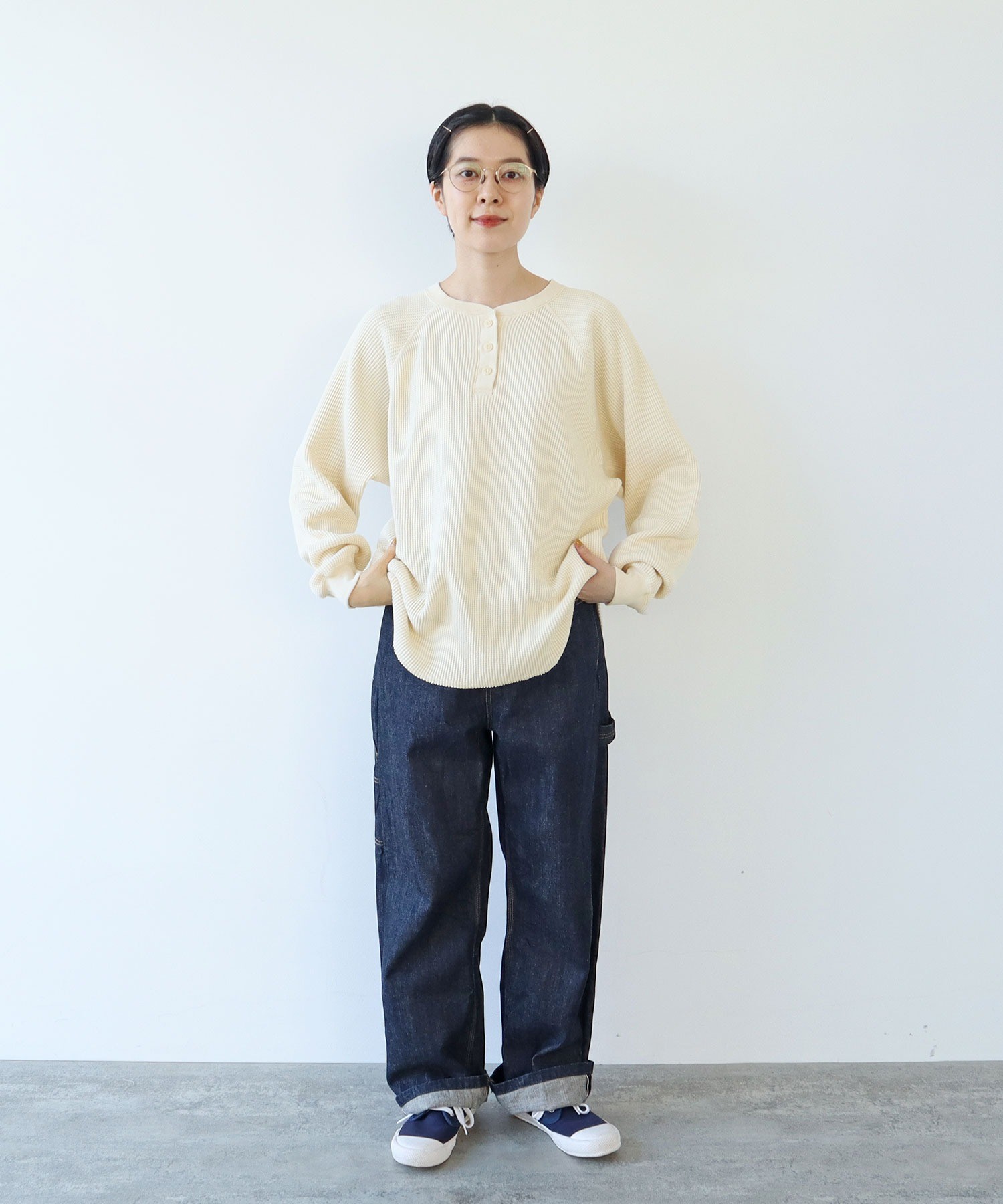 AMBIDEX Store ○ワッフル ヘンリーネックプルオーバー(F キナリ