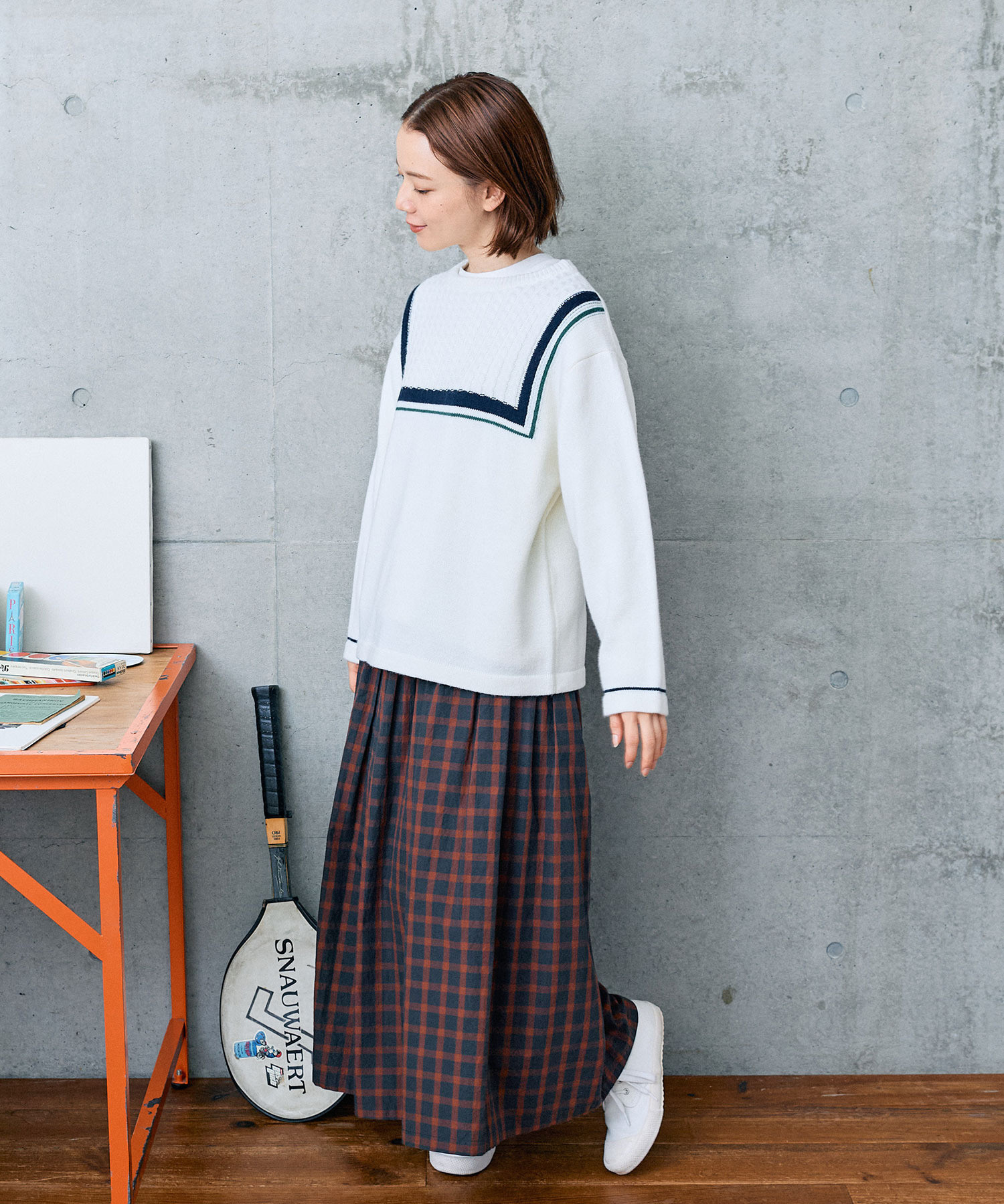 ウール混FR刺繍ケーブル柄ニットプルオーバー（4-0021-6-22-010