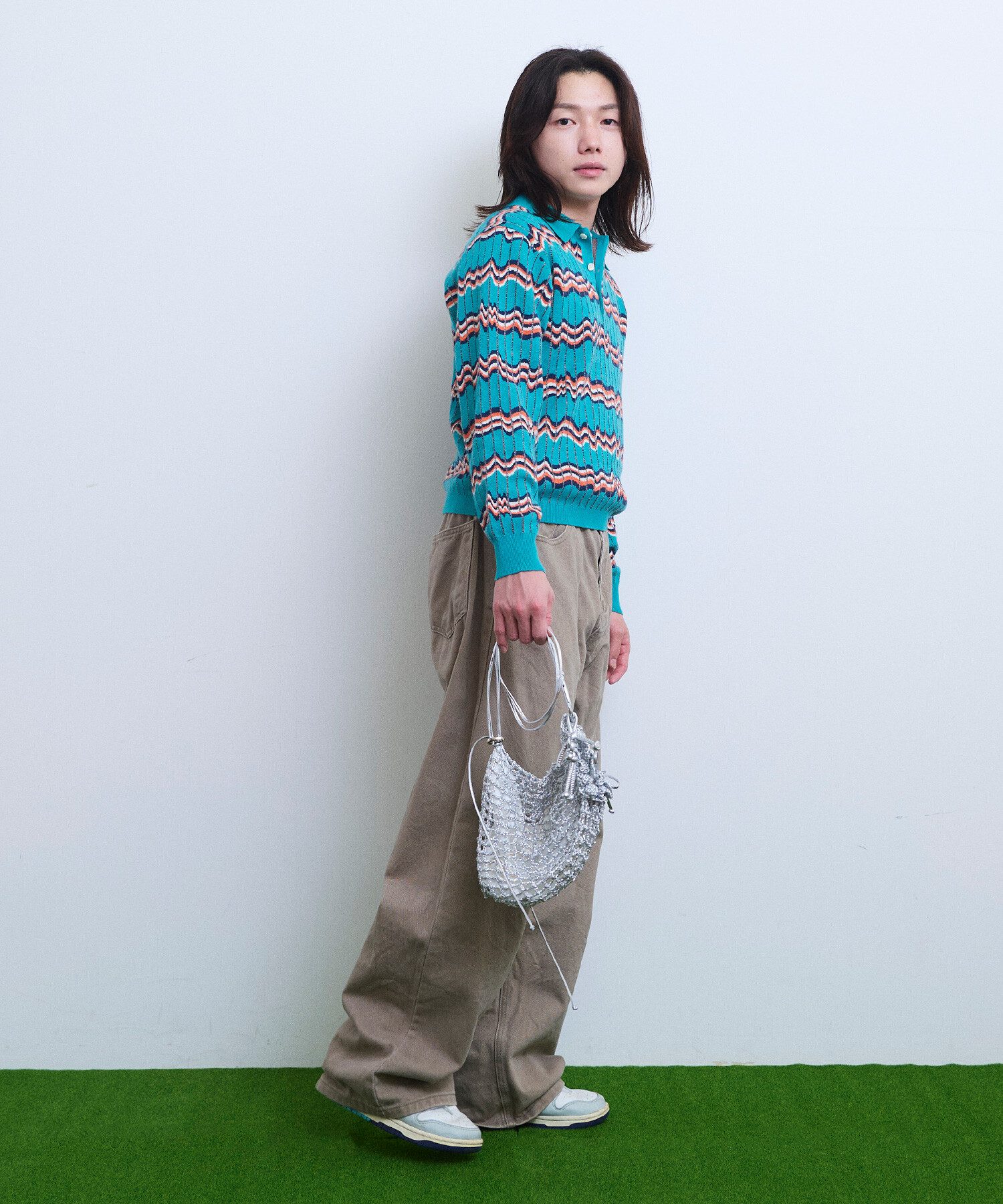 AMBIDEX Store 【予約販売】〇BOUNCY BORDER ニットポロシャツ(F GREEN