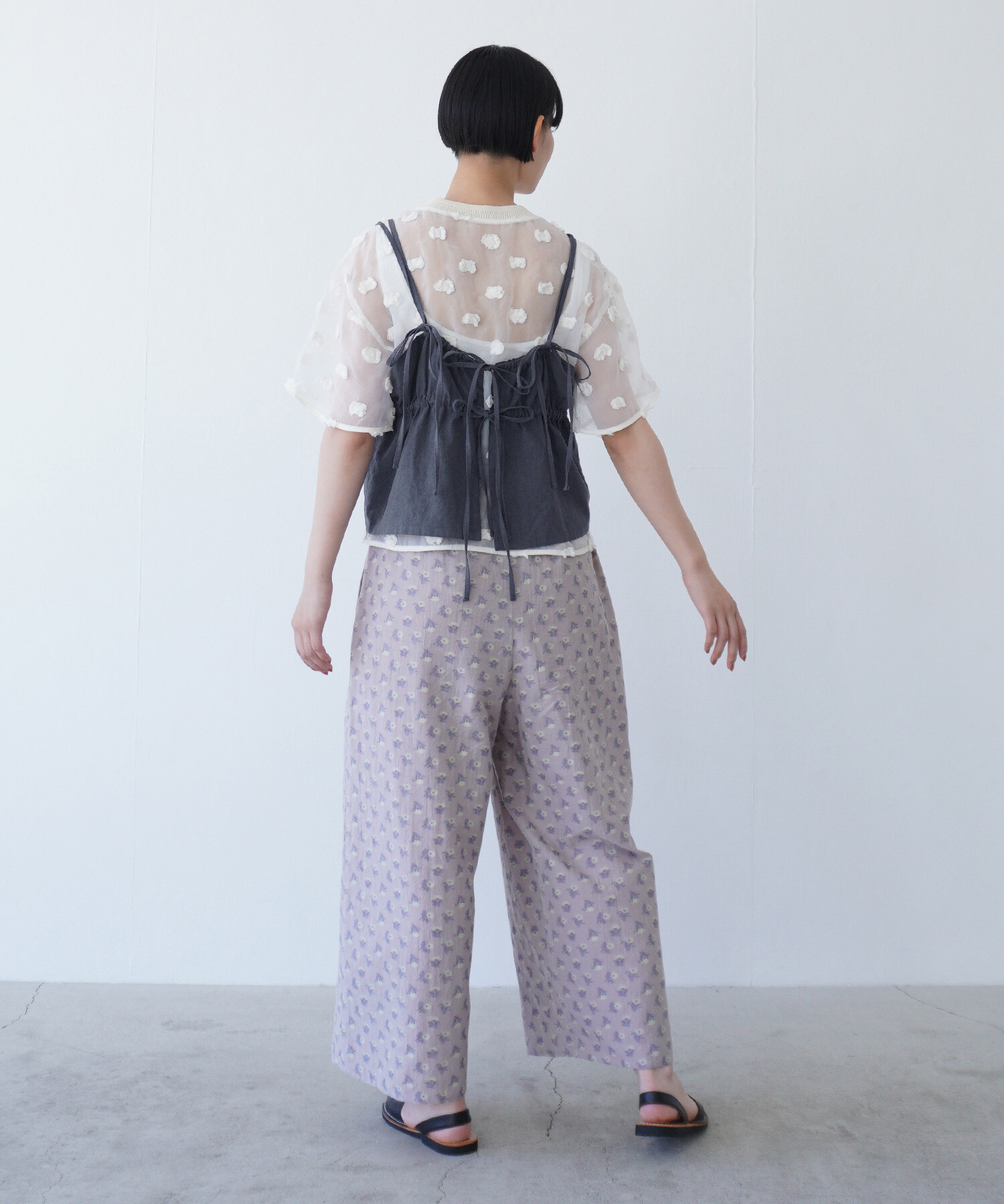 AMBIDEX Store △〇rondo ribbon embroidery キャミ(F クロ
