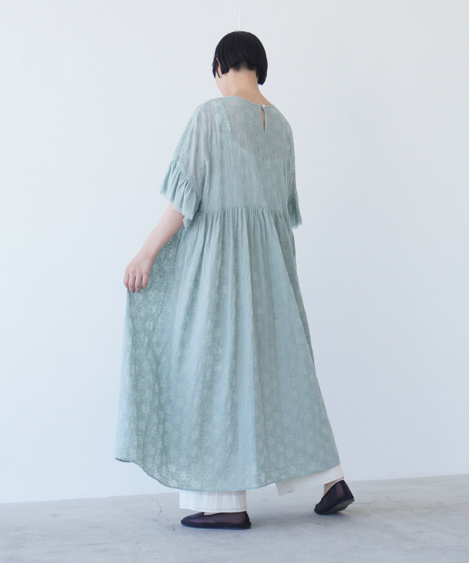 AMBIDEX Store 〇trees embroidery フリルワンピース(F ミント