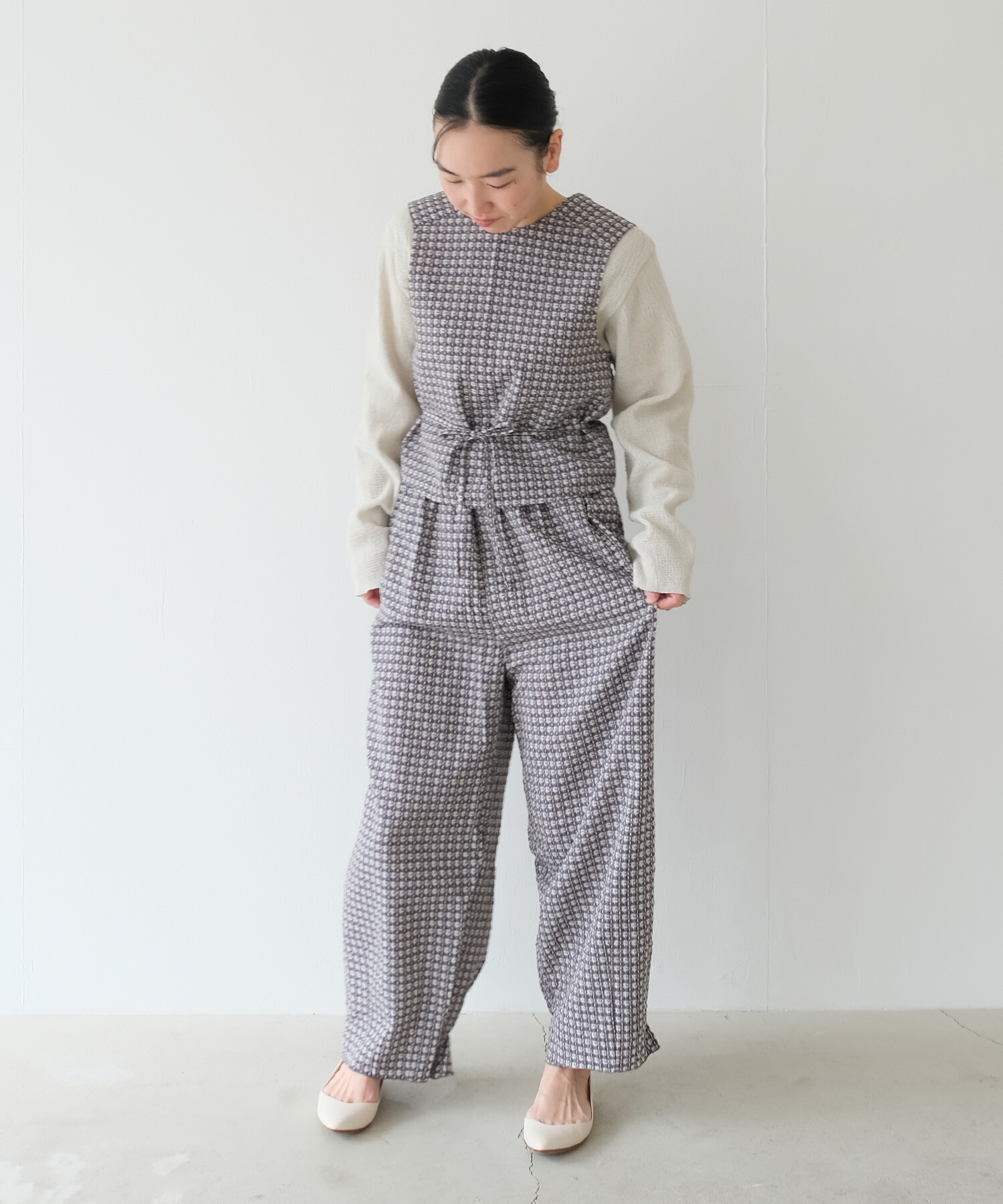 AMBIDEX Store 〇sashiko check ギャザーパンツ(F コン): FLAT-cic-HATENA