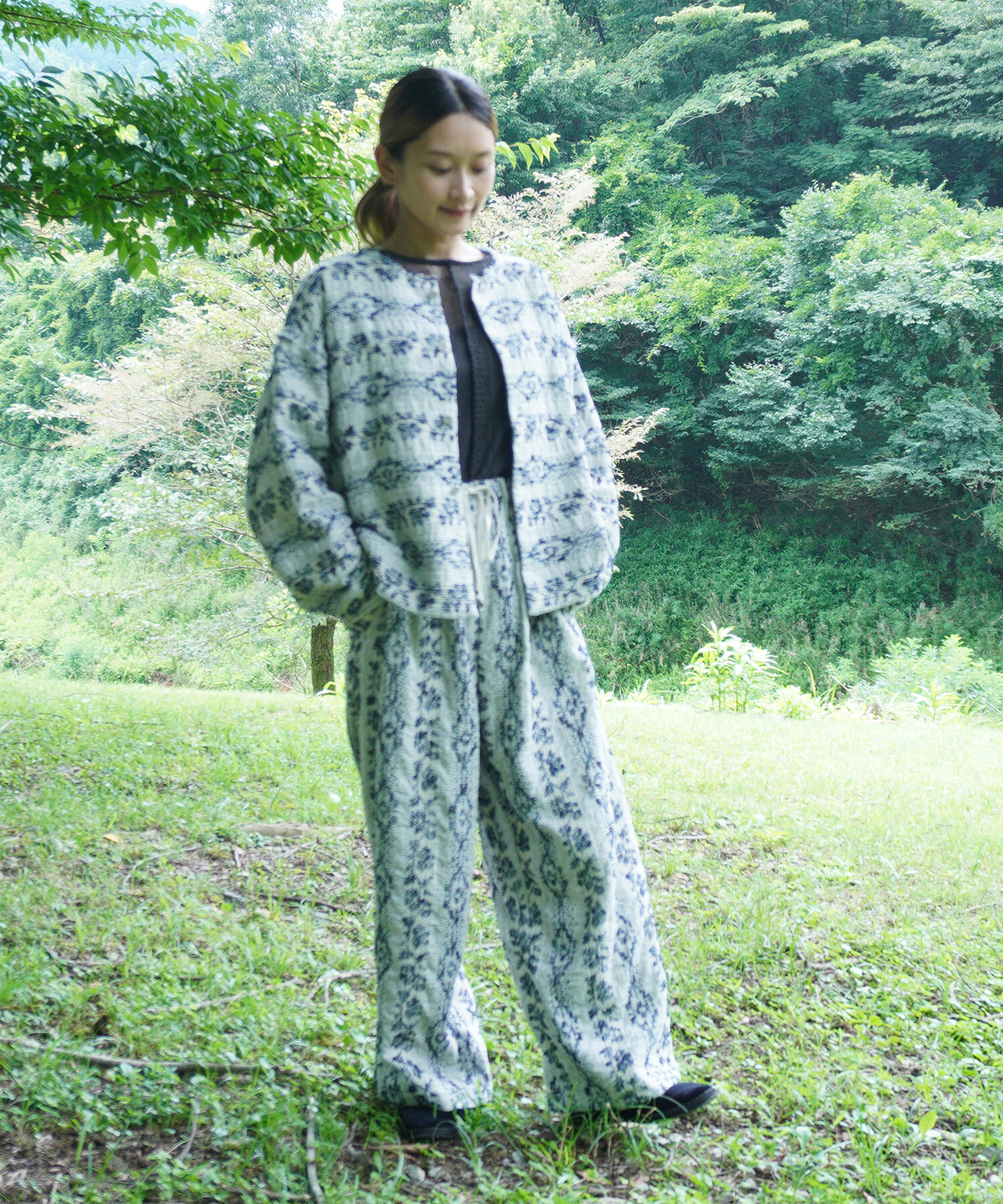 kanthaジャガード ギャザーパンツ qiri AMBIDEX AMBIDEX Store △〇追憶の花 jacquard ギャザーパンツ(F