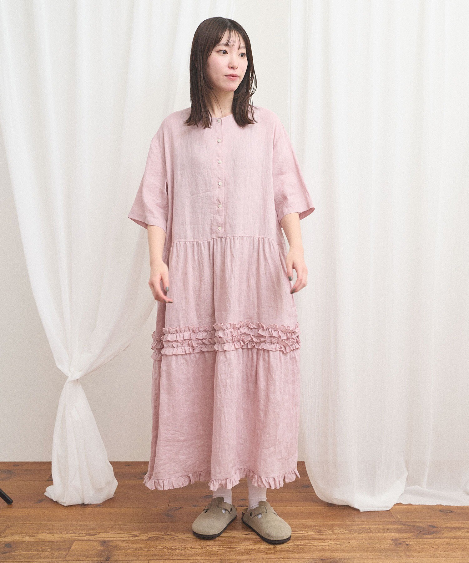 【ito fukuoka】simple linen gown pink 作家さん Zaide Maxi Dress