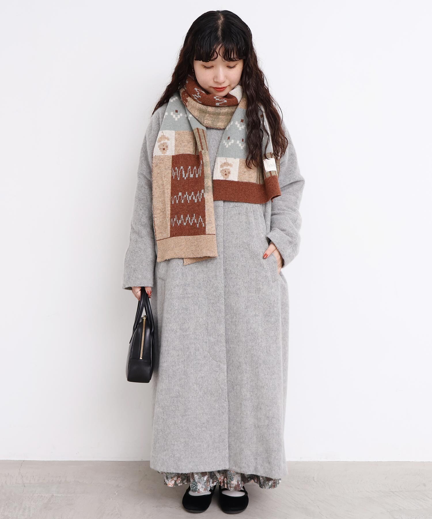 AMBIDEX Store 〇ヘリンボーンウール ドルマンギャザーコート (F クロ