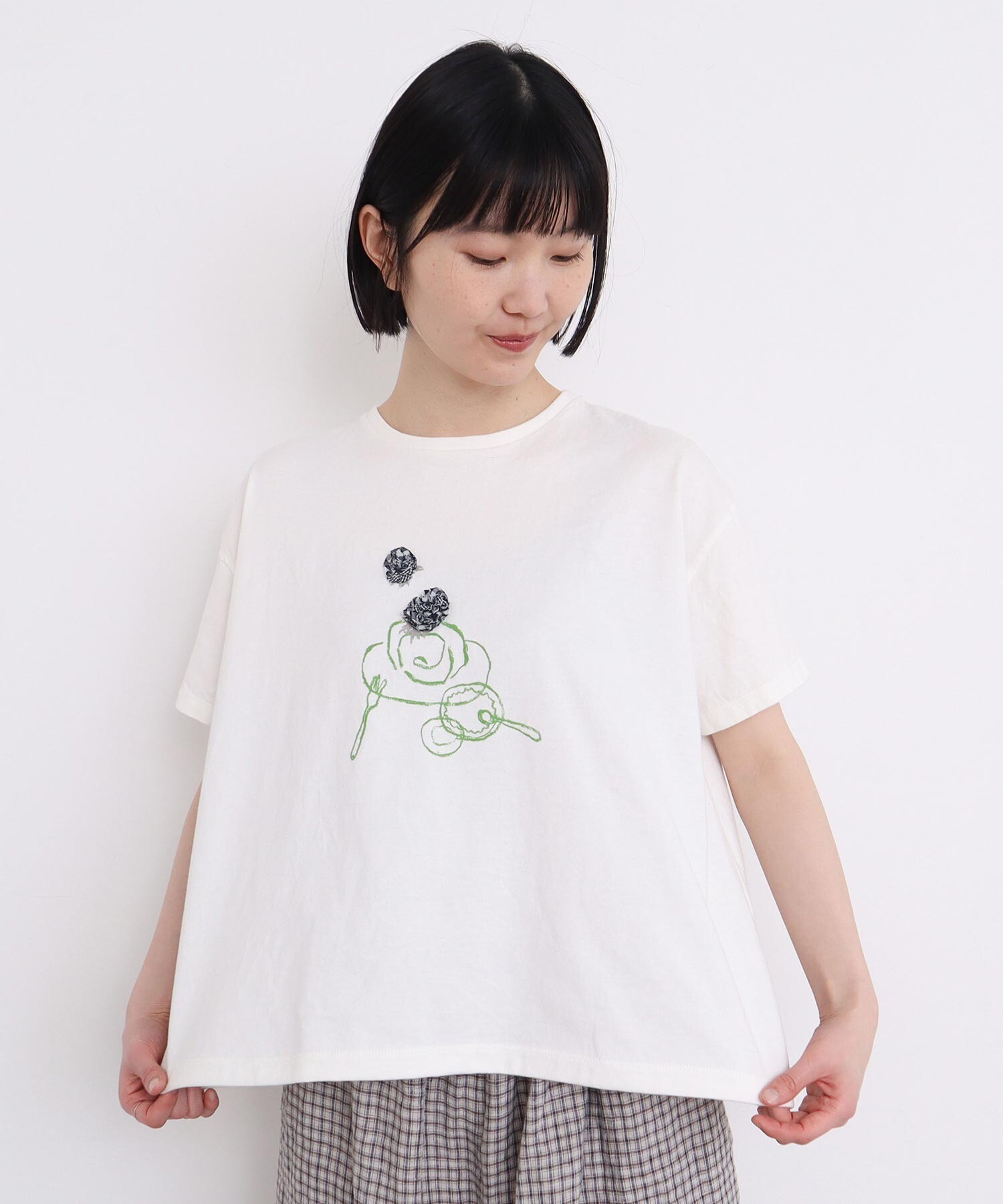 AMBIDEX Store 〇おやつの時間 テープ刺繍Tシャツ(F ボーダー