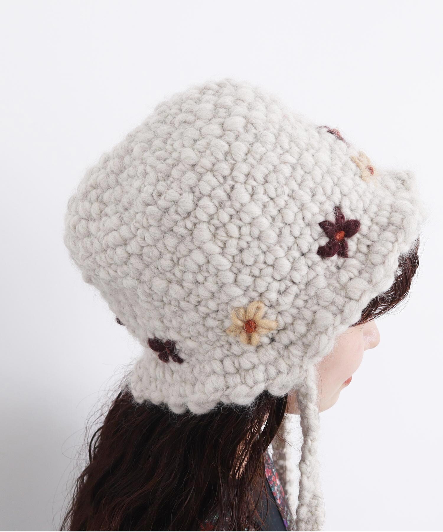 AMBIDEX Store 〇ちいさな花のハンドニットハット (F キナリ): l