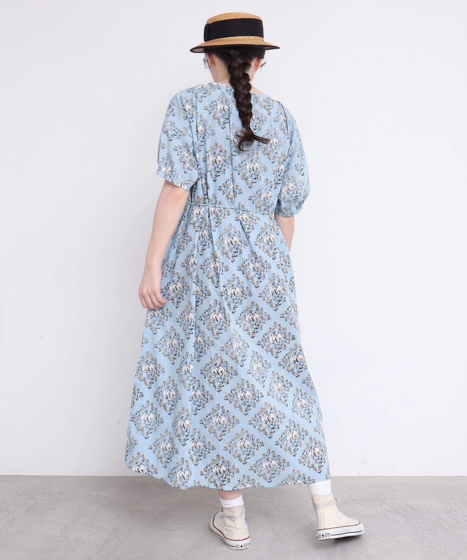 AMBIDEX Store ○コットン / 野うさぎのブロックプリント ワンピース(F グリーン): l'atelier du savon