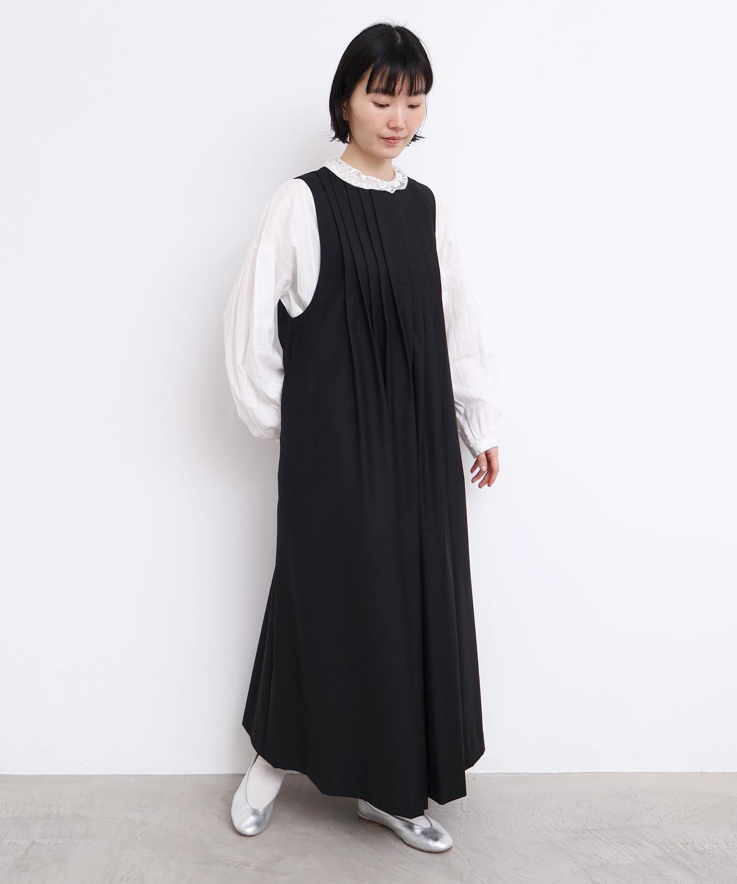 AMBIDEX Store TRプリーツタックノースリワンピース(F グレー): l