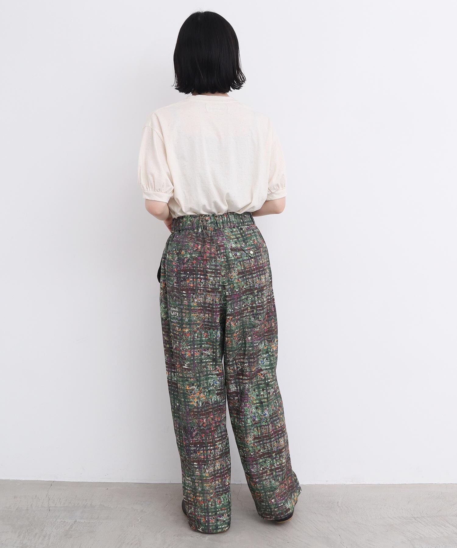 AMBIDEX Store ○check × hana 手描きプリントパンツ (F コゲチャ): l