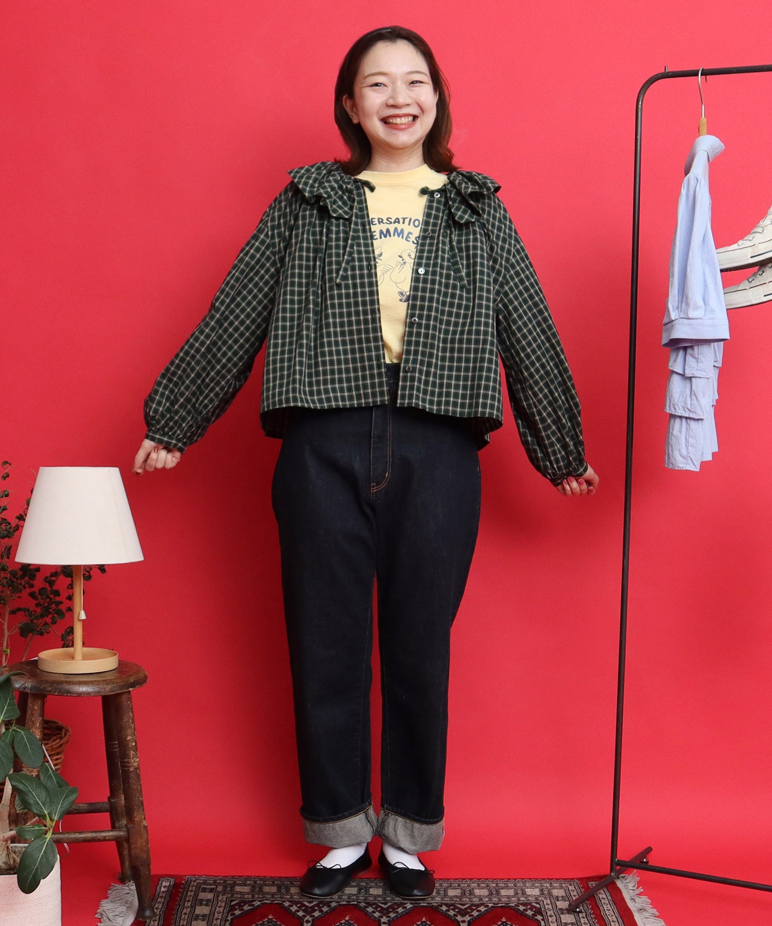 ブラウス シャツ 60sミニチェック フリルブラウス レディース CHILD WOMAN ブラウス シャツ 60sミニチェック フリルブラウス