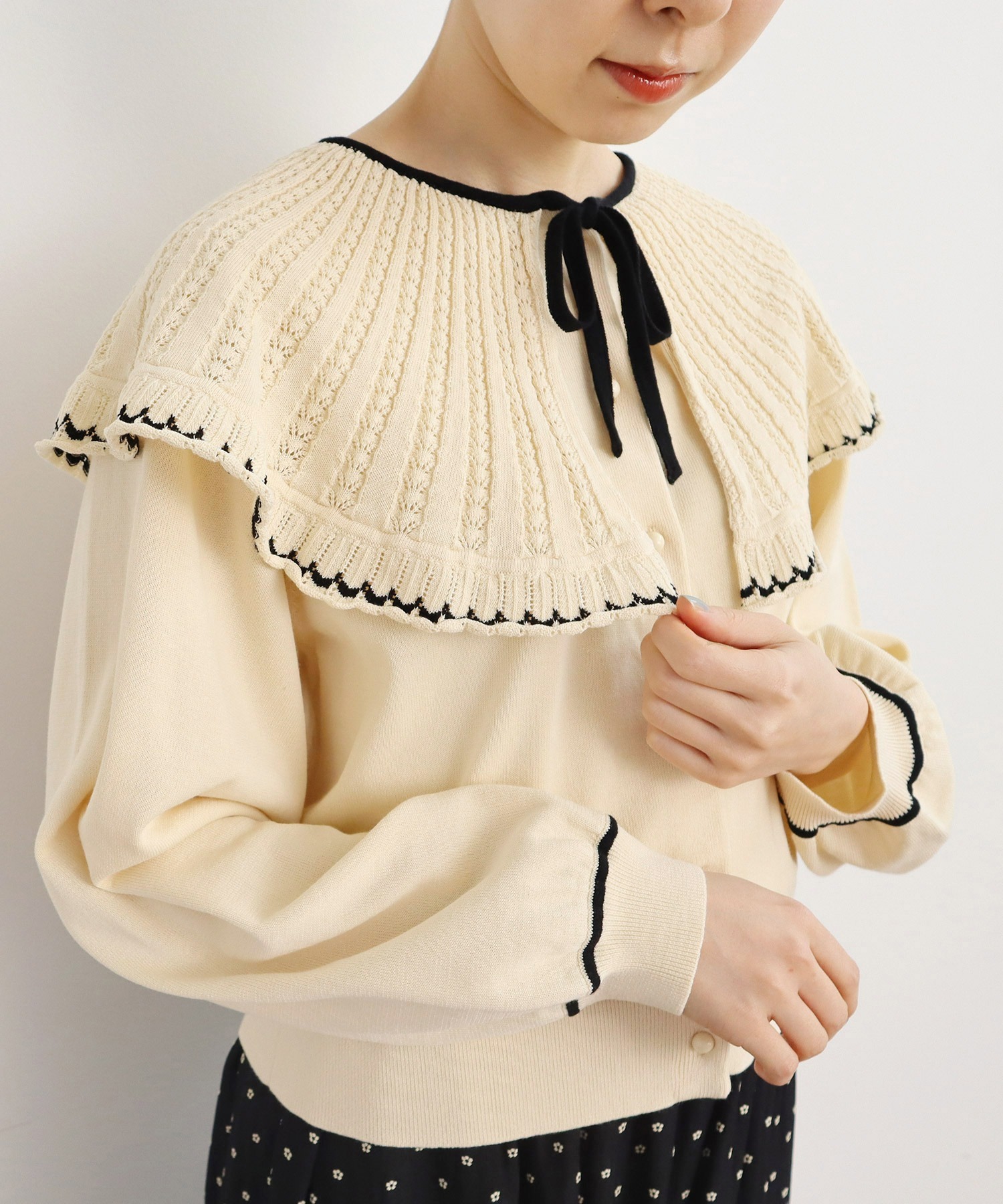AMBIDEX Store ○強撚綿透かし編み襟付きカーディガン(F アカ): Dot 