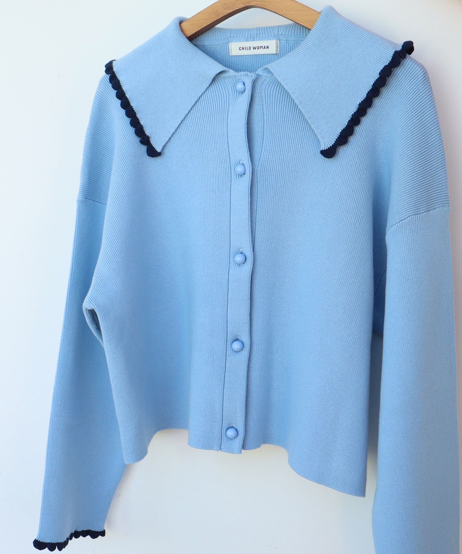 ふちどりスカラップ 襟付きショートカーディガン