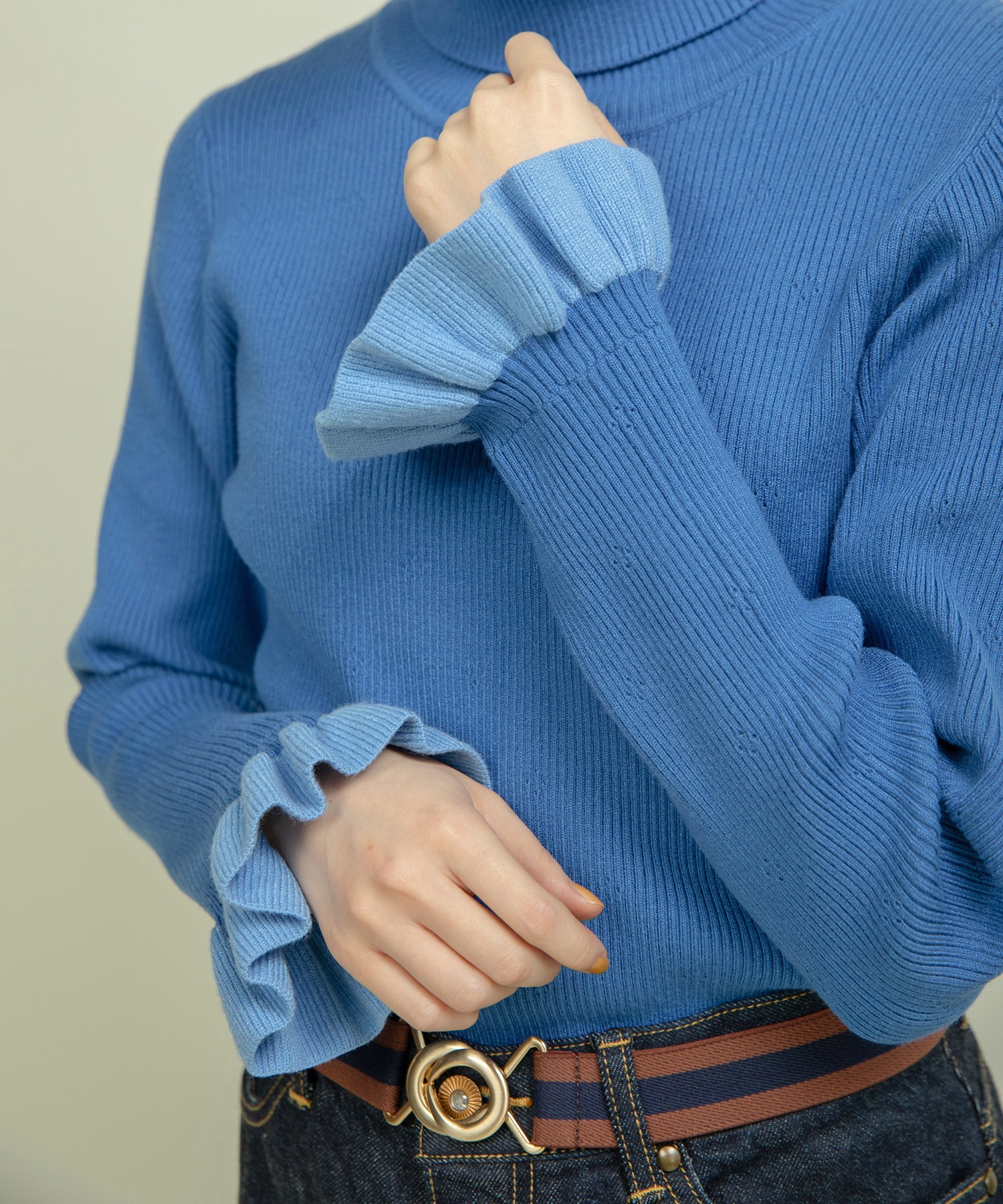 AMBIDEX Store ○もちもち袖口フリル アイレットリブタートル(F