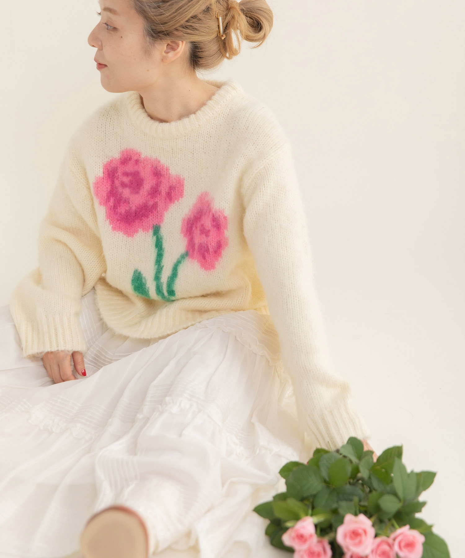 CHILD WOMAN 花モチーフ起毛インターシャプルオーバー 花モチーフ起毛インターシャプルオーバー（ニット/セーター）｜CHILD