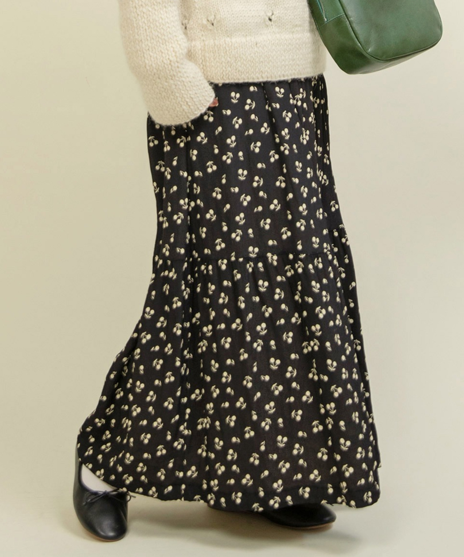 AMBIDEX Store ○チェリー風通ジャカード 2段切替ギャザースカート(F