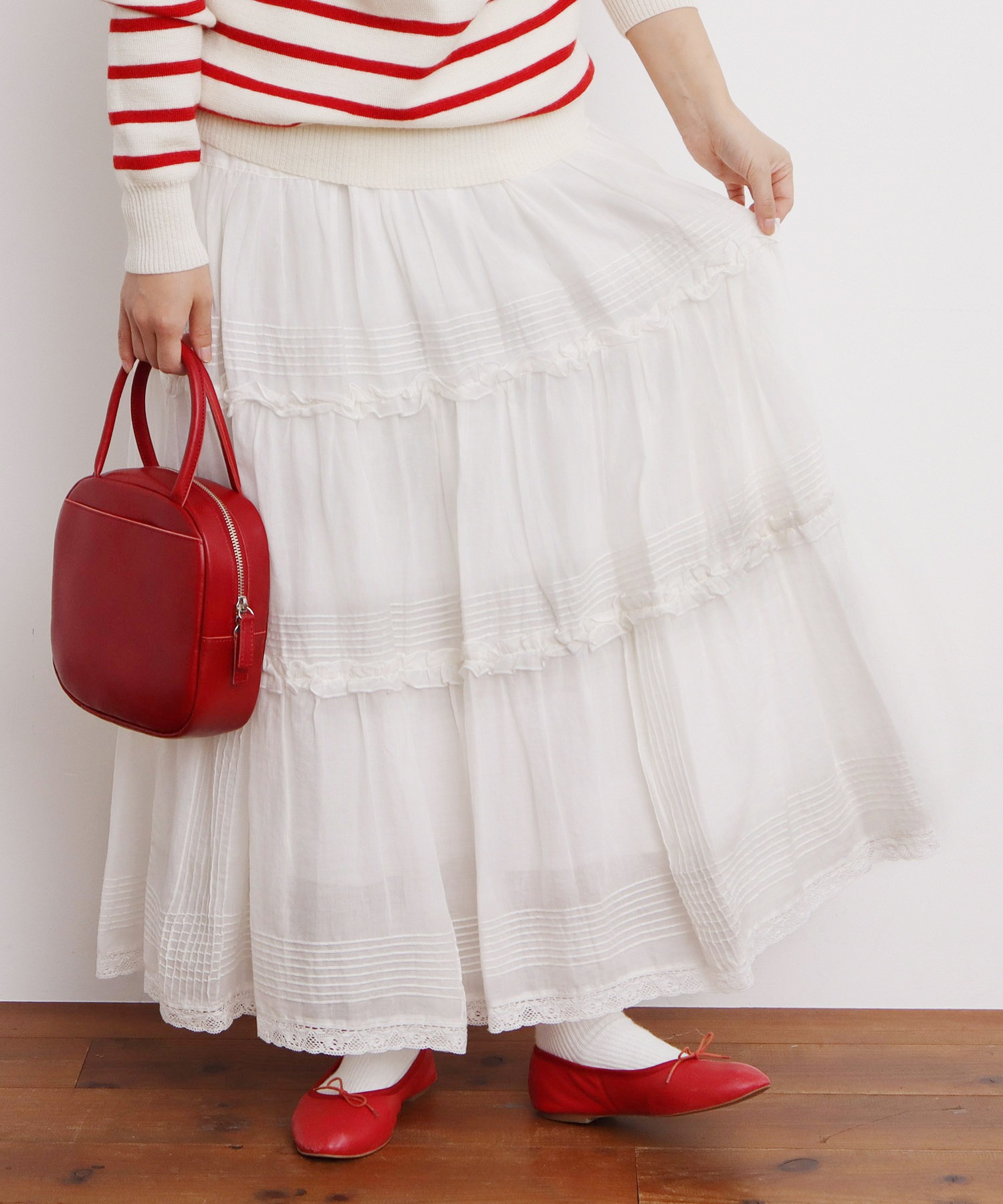 AMBIDEX Store △〇80ボイル ピンタック ティアードスカート(F シロ