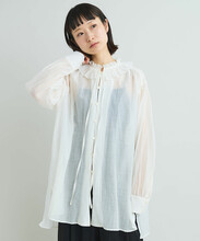 KHAITE◆長袖ブラウス/2/ナイロン/ブラック Kilka/軽くて羽織としても使える2WAYシャーリングブラウス -これ