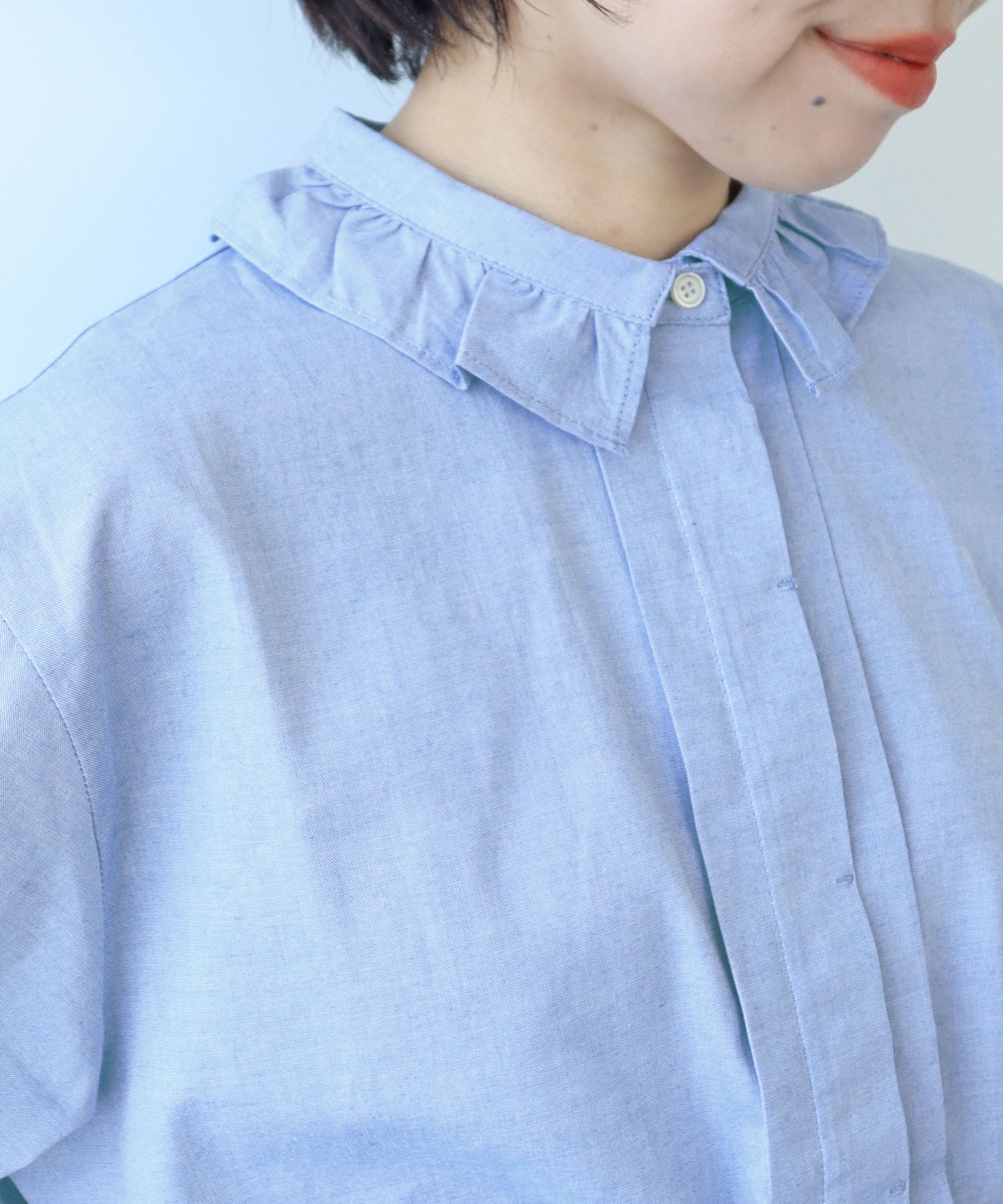 AMBIDEX Store △〇グランジウォッシュ 衿先フリルタックブラウス(F