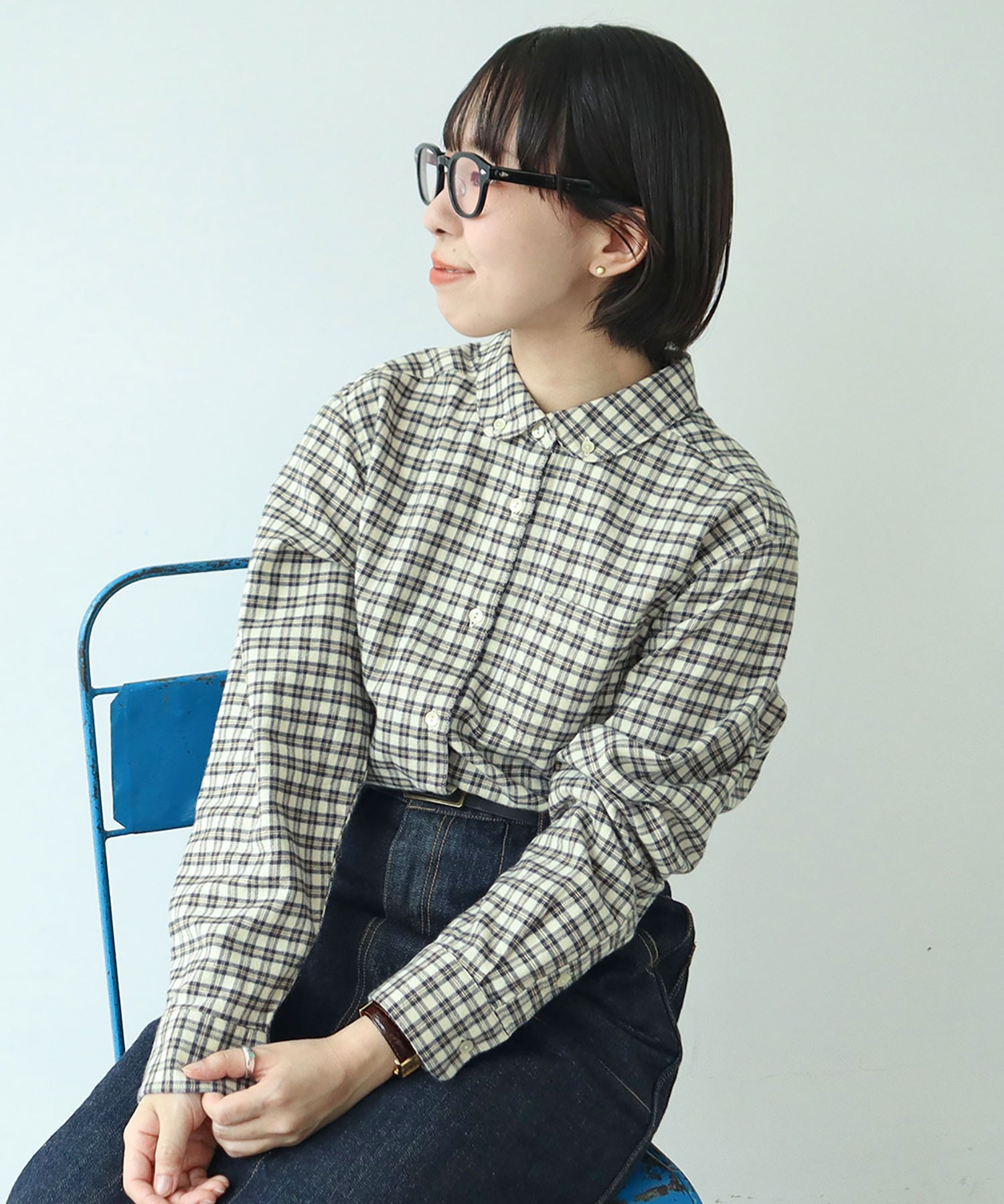 AMBIDEX Store ネルチェック 丸襟ボタンダウンシャツ(F キナリ): PAR ICI