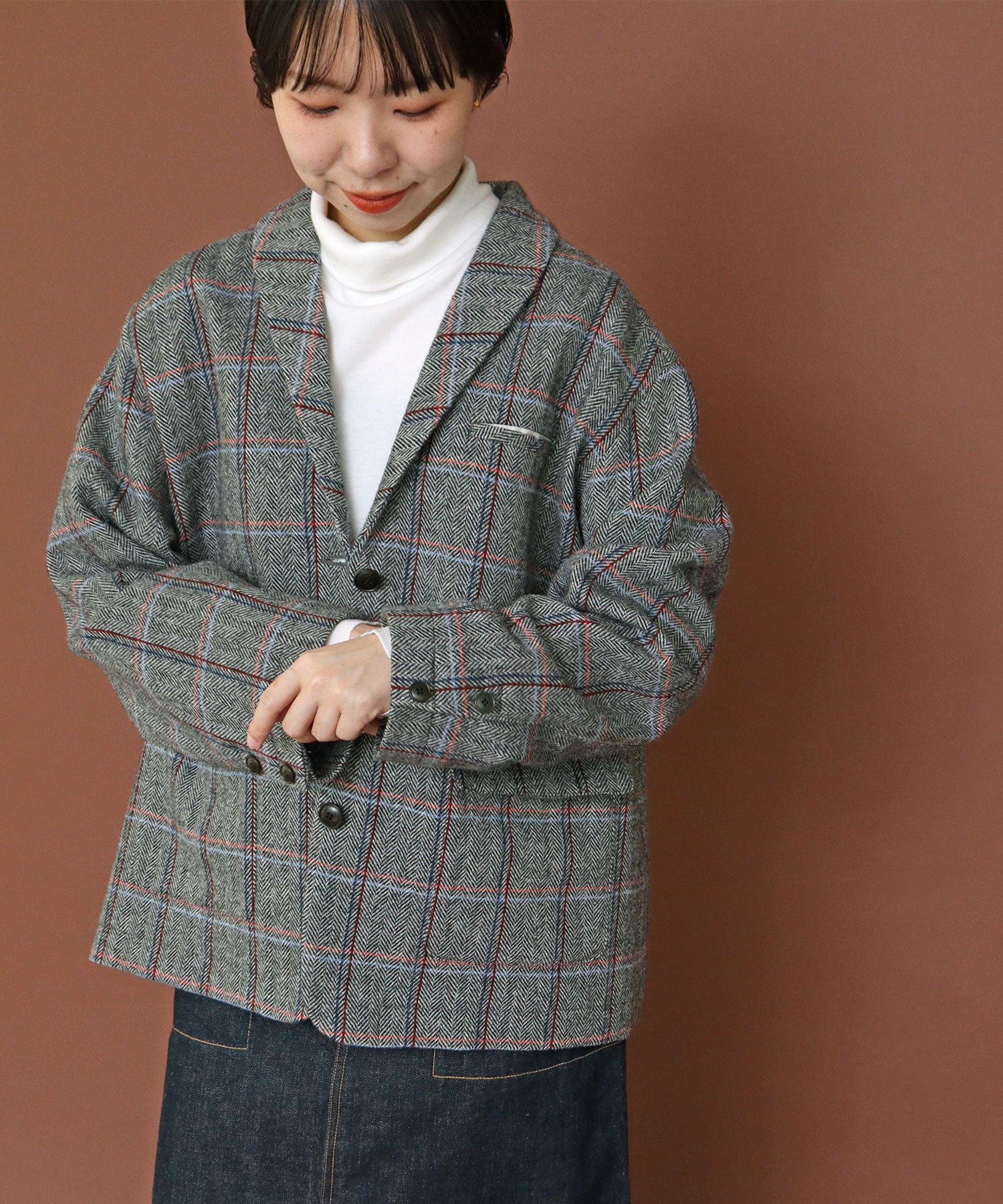 AMBIDEX Store ○英国羊毛 へリンボンチェックジャケット(セットアップ