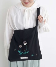 AMBIDEX Store ○〇ひらひらパンジーかぎ針刺繍 バッグ(F クロ