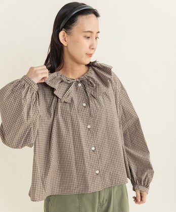 Dot and stripes CHILD WOMAN フリルブラウス Dot and Stripes CHILD WOMAN 50ブロード 大きめ丸襟ブラウス