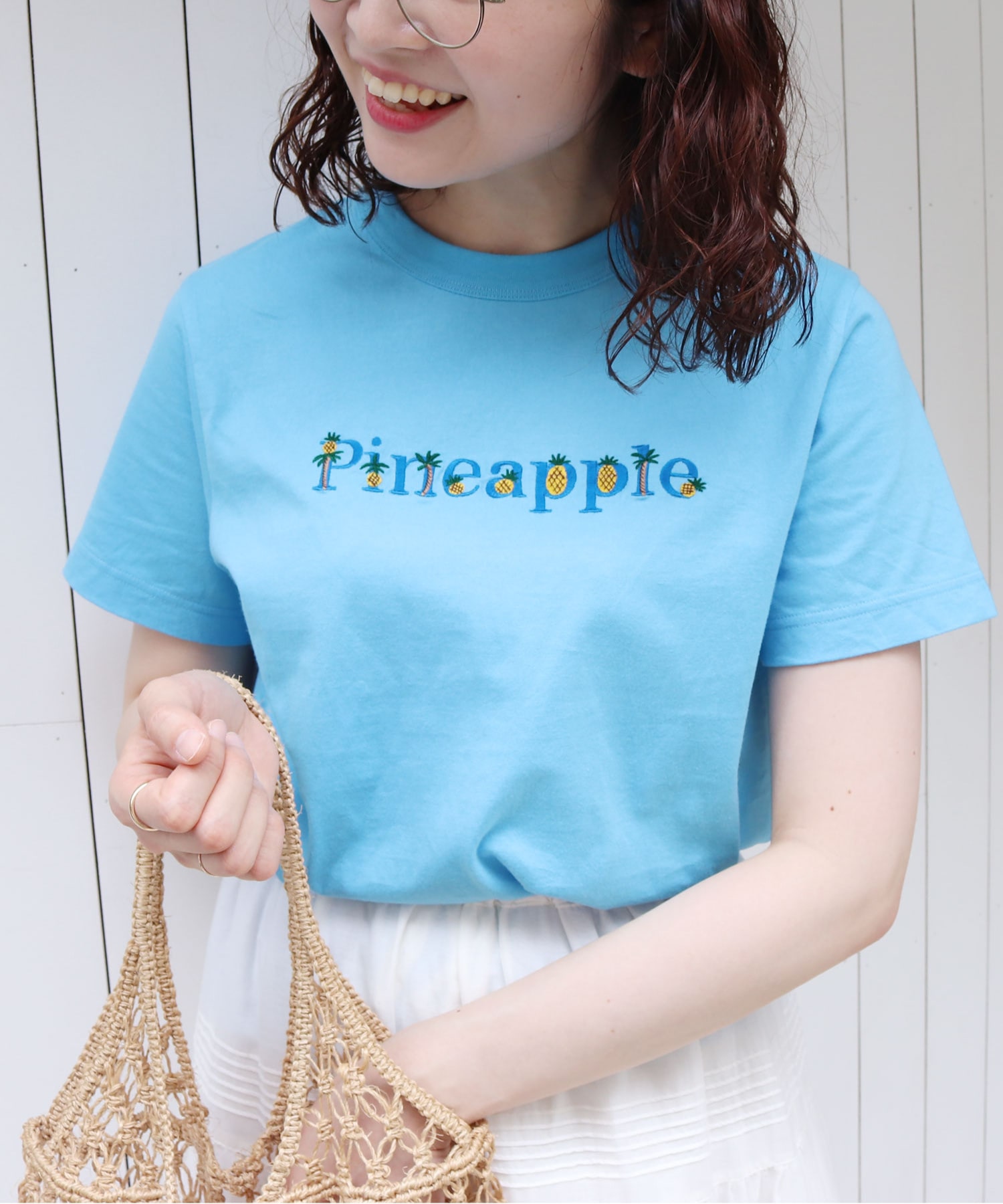 〇40/2天竺 Pineapple/Flower 刺繍Tシャツ