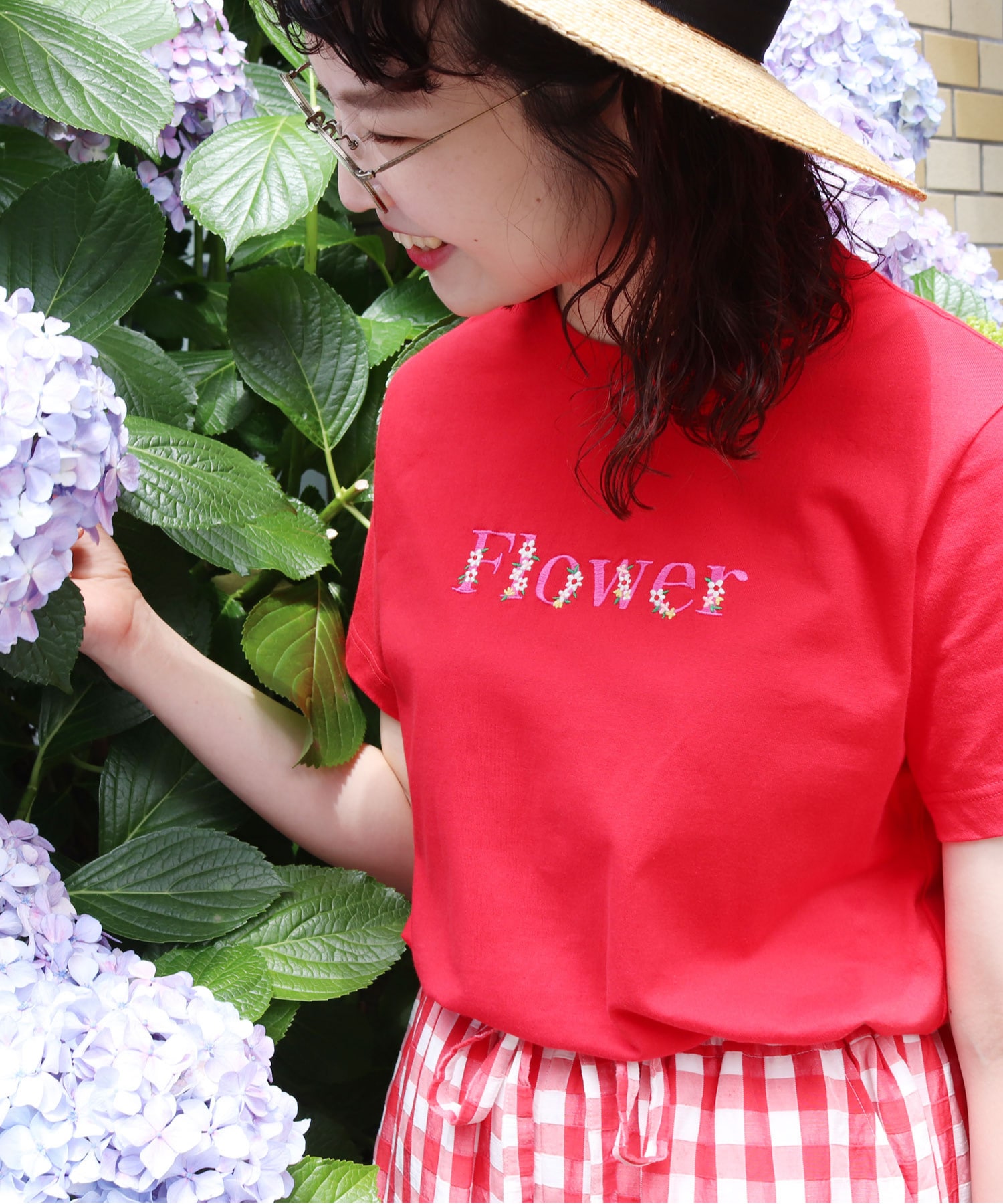 〇40/2天竺 Pineapple/Flower 刺繍Tシャツ
