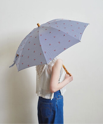 〇ストライプチェリー刺繍 日傘