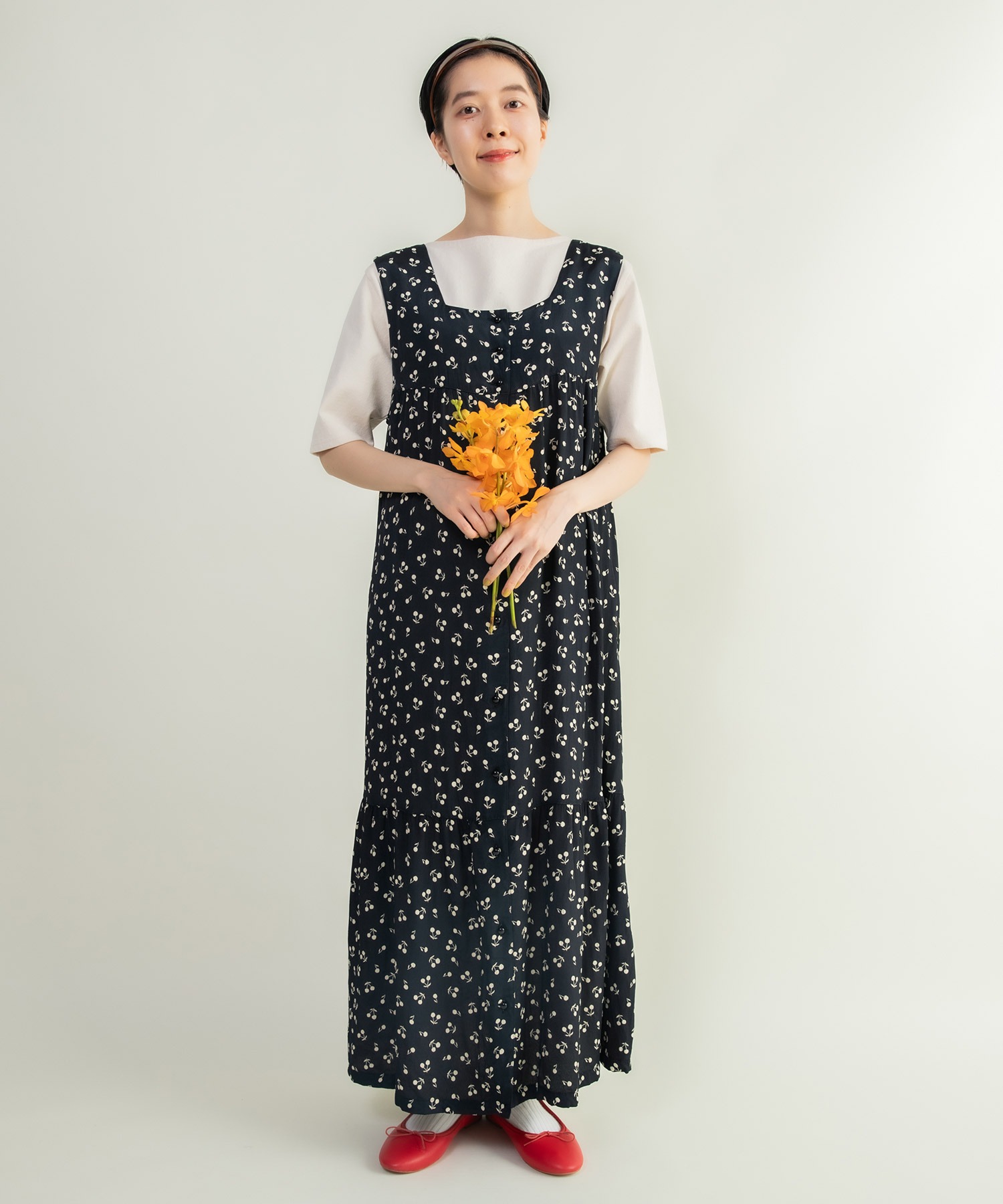 AMBIDEX Store ○チェリー風通ジャカード スクエアネック ノースリ