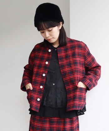 ○ウール/コットン check stand shirt