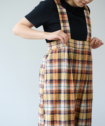 bulle de savon ちぢみgingham つなぎ　オールインワン bulle de savon（ビュルデサボン）の「LINEN washer furill tunagi