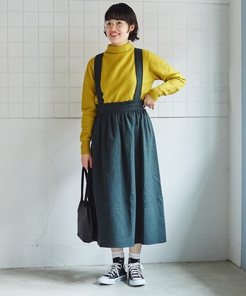 ○ウール/コットン check 吊りスカート