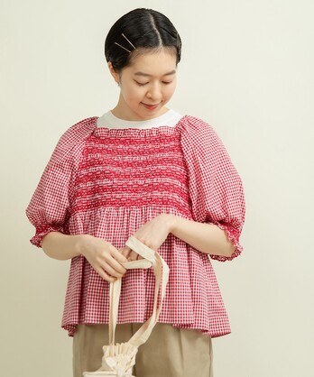 dot and stripes CHILD WOMAN ギンガムチェックパンツ赤 レディース