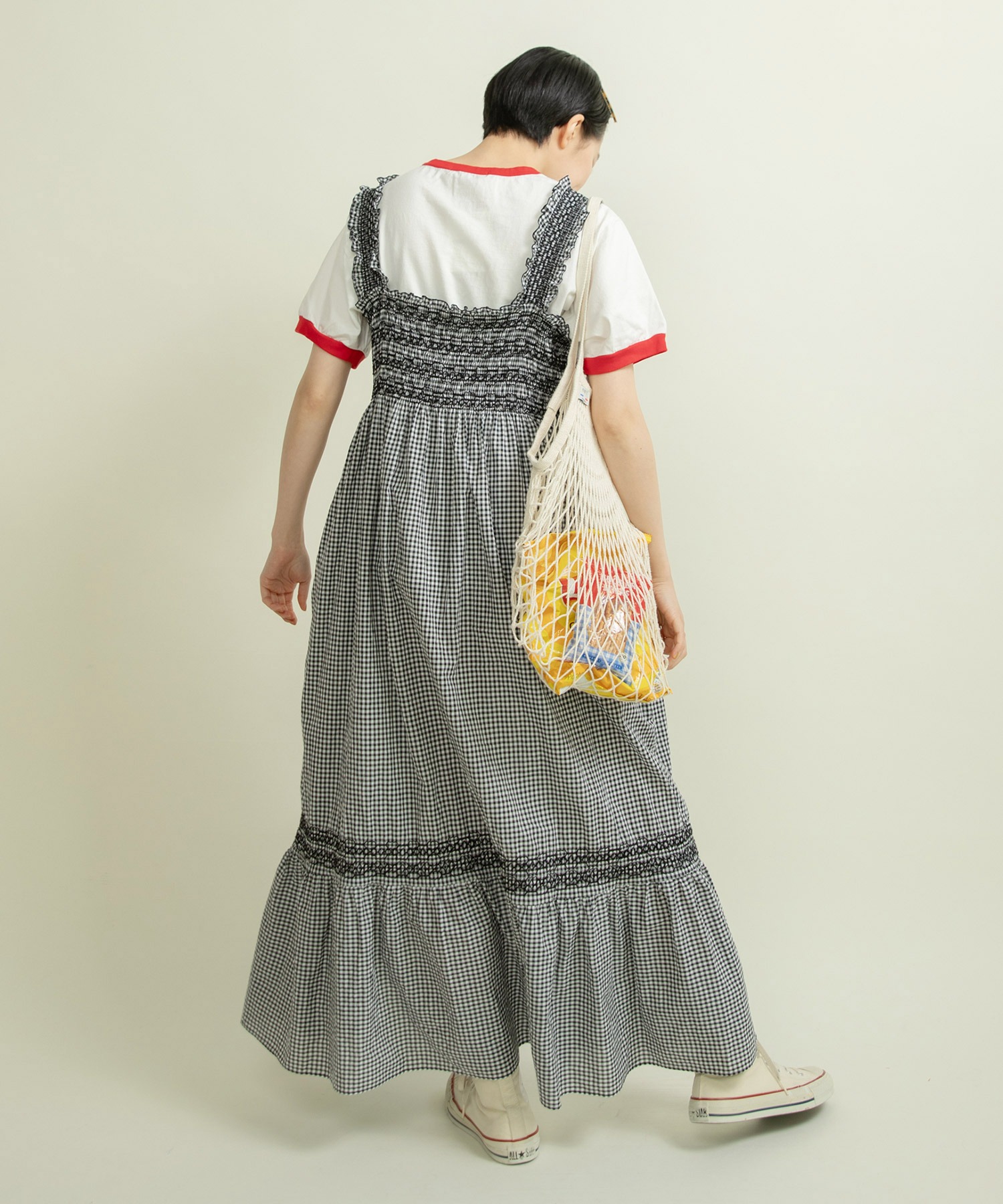 2way】レオナール カンカン素材 ロングワンピース 花柄 トリム